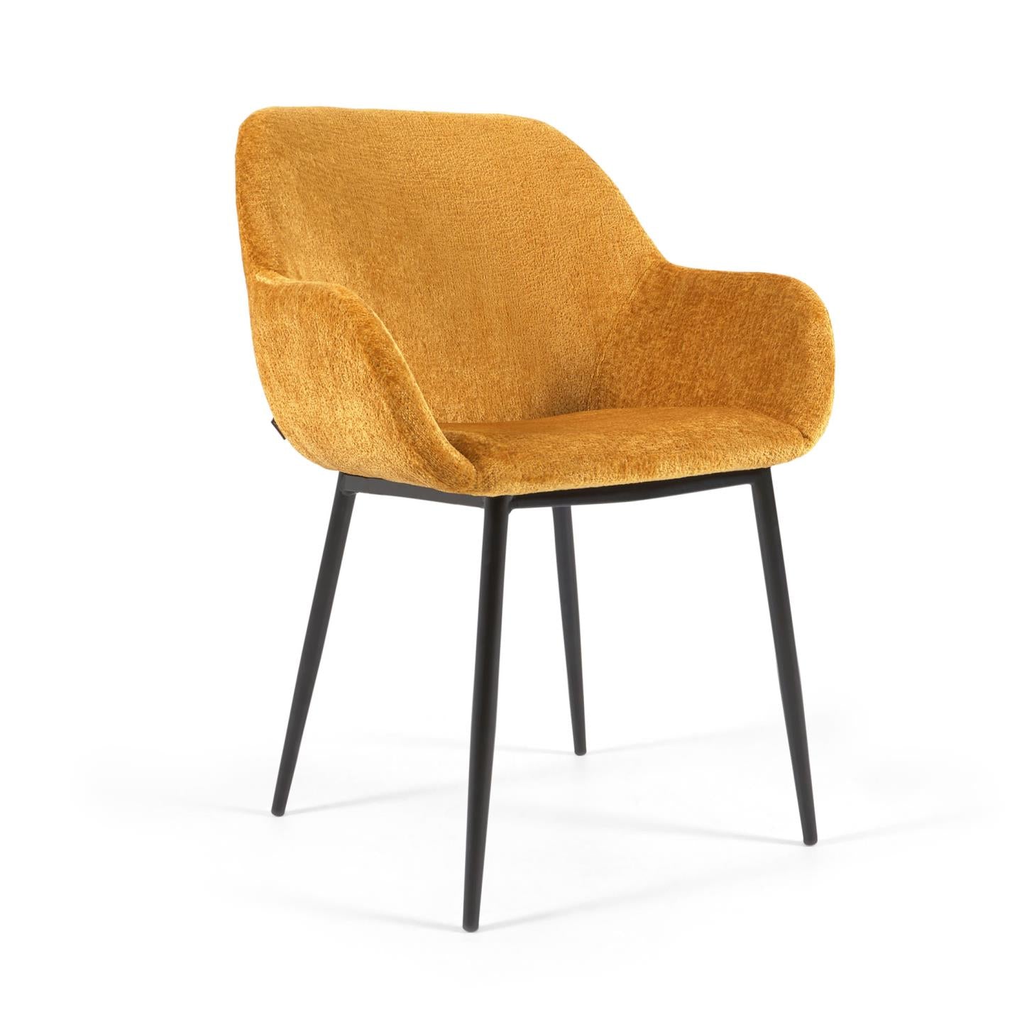 Konna chair in mustard chenille with steel legs and painted black finish