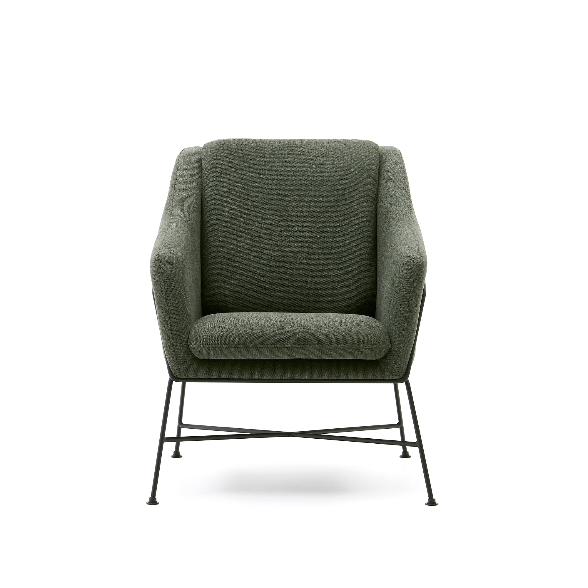 Brida armchair in green and steel legs with black finish 