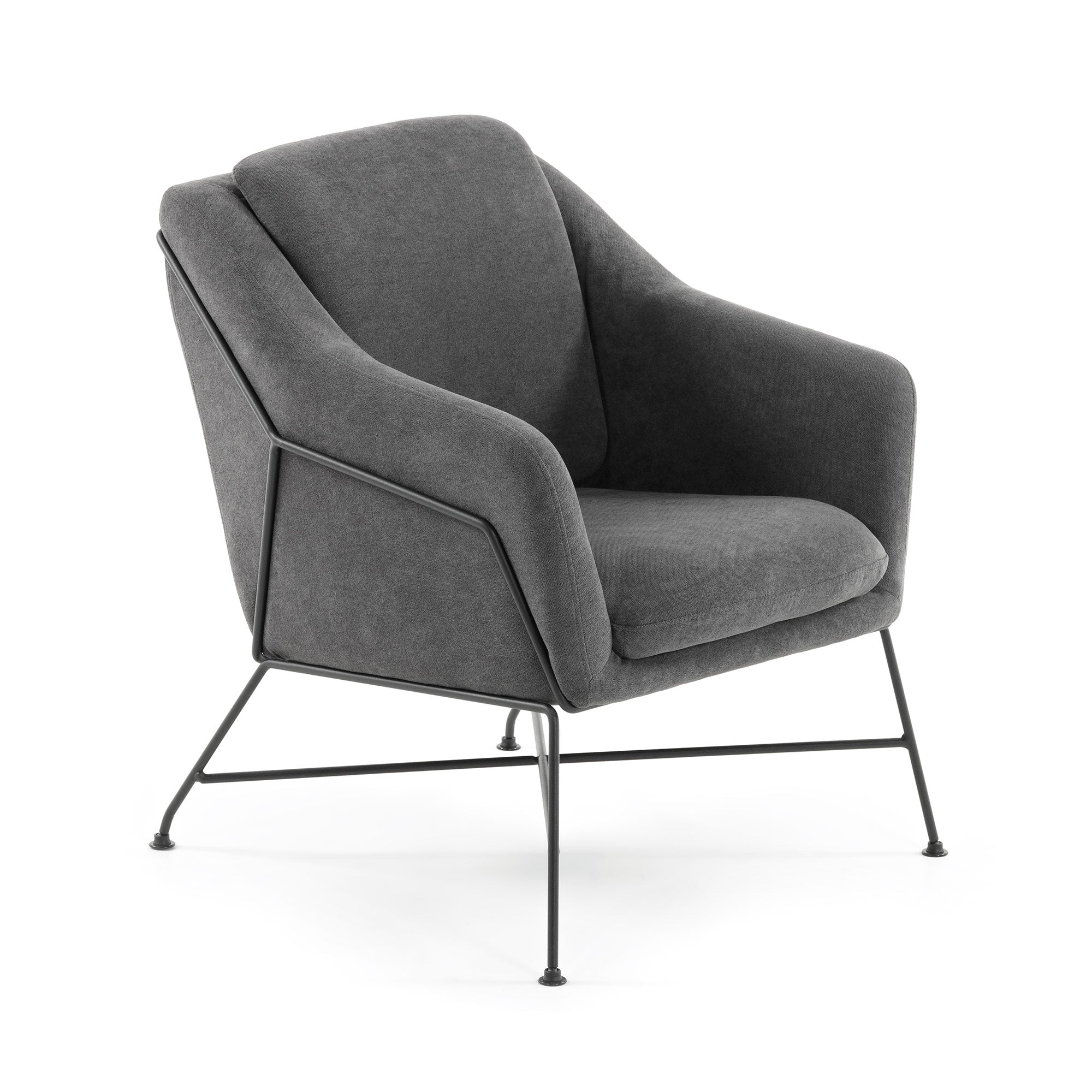 Brida armchair in dark grey with steel structure in black finish.