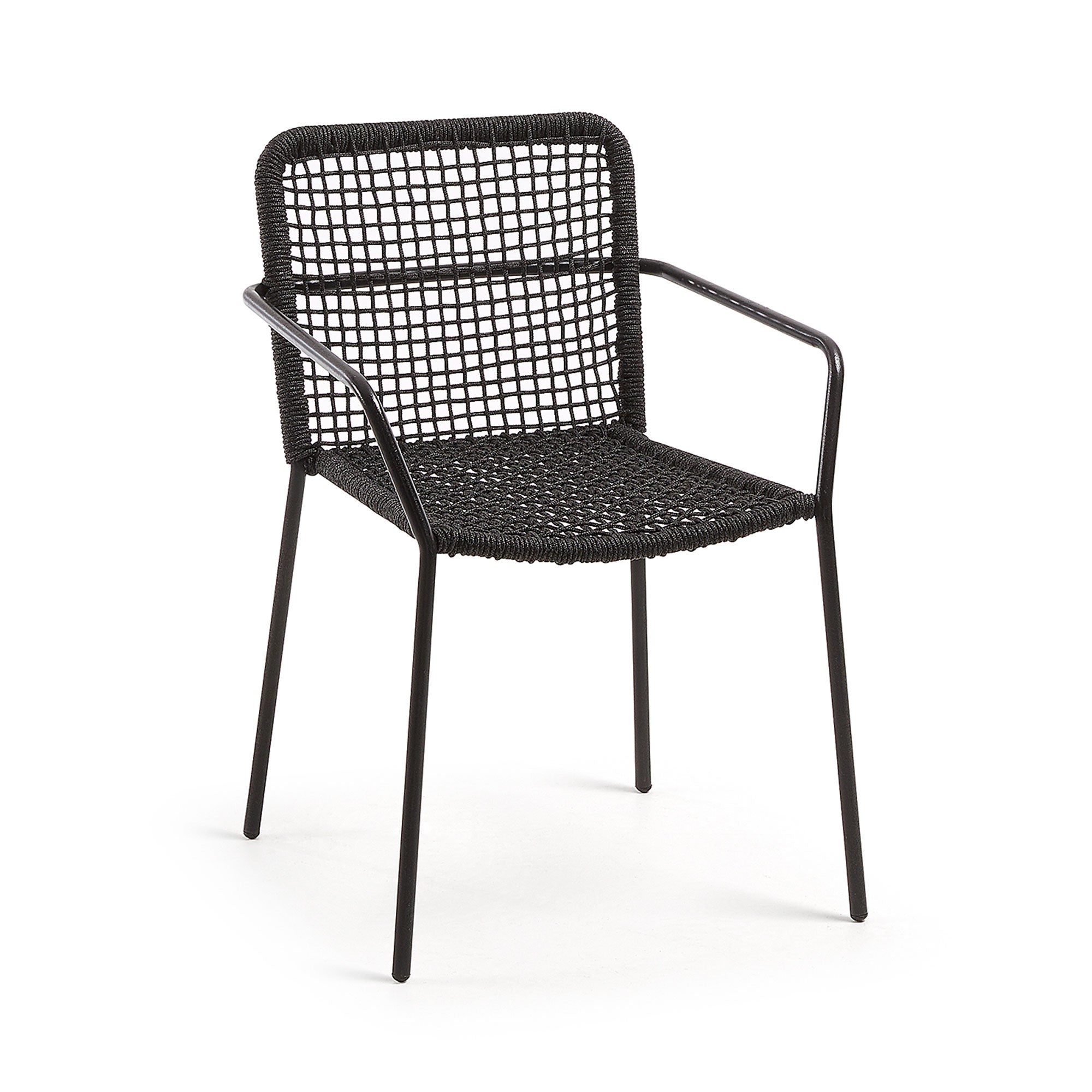 Ellen stackable chair in black cord with galvanised steel