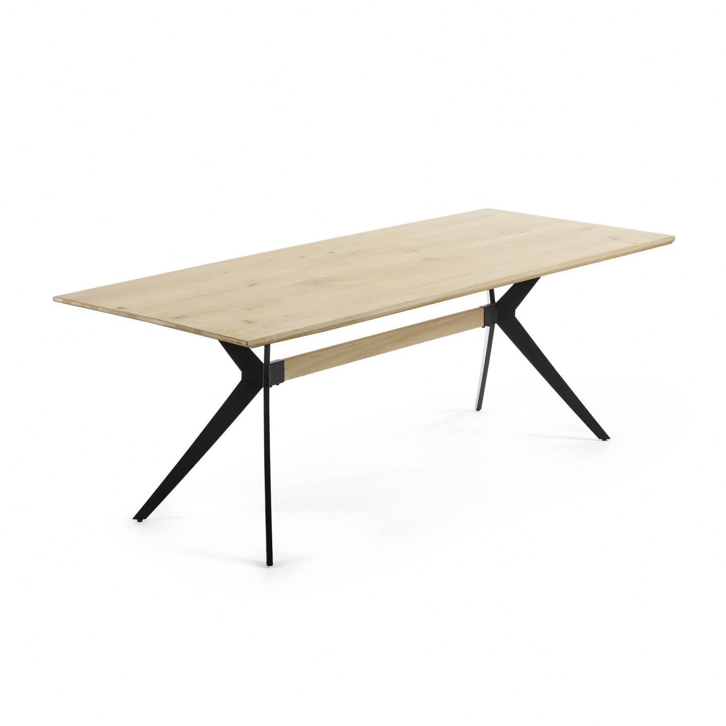 Amethyst tölgyfa furnéros asztal fehérre meszelt felülettel és fekete acéllábakkal, 160 x 90 cm