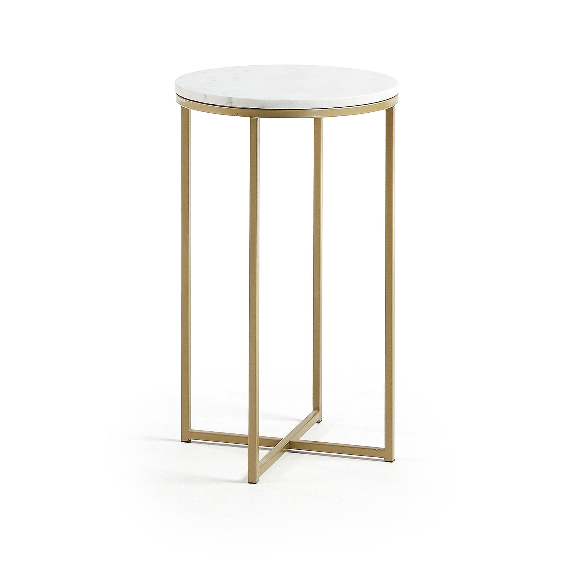 Sheffield kisasztal fehér márványból aranyszínű acél lábakkal Ø 43 cm