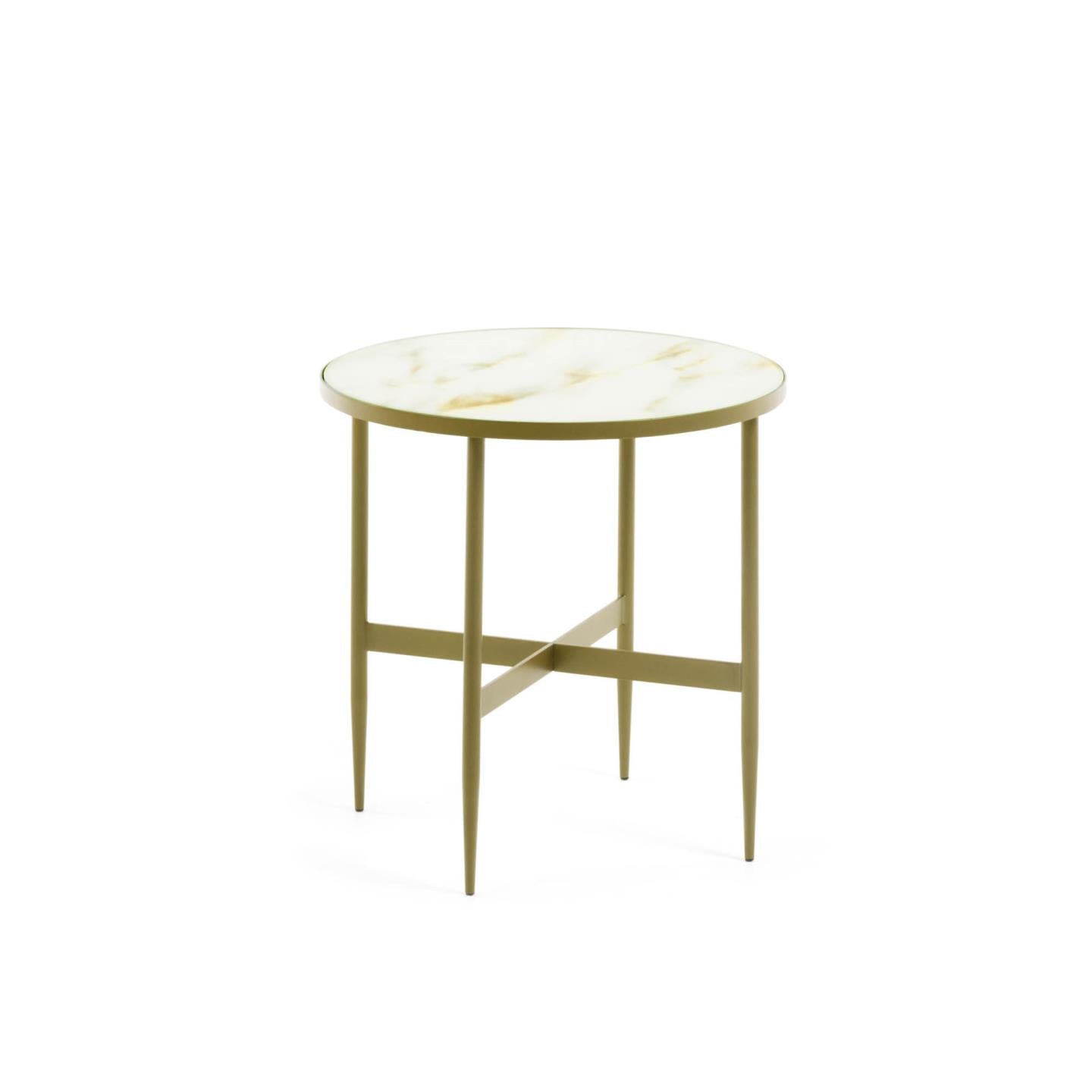 Elisenda fehér színű üveg kisasztal aranyszínű acélszerkezettel Ø 50 cm