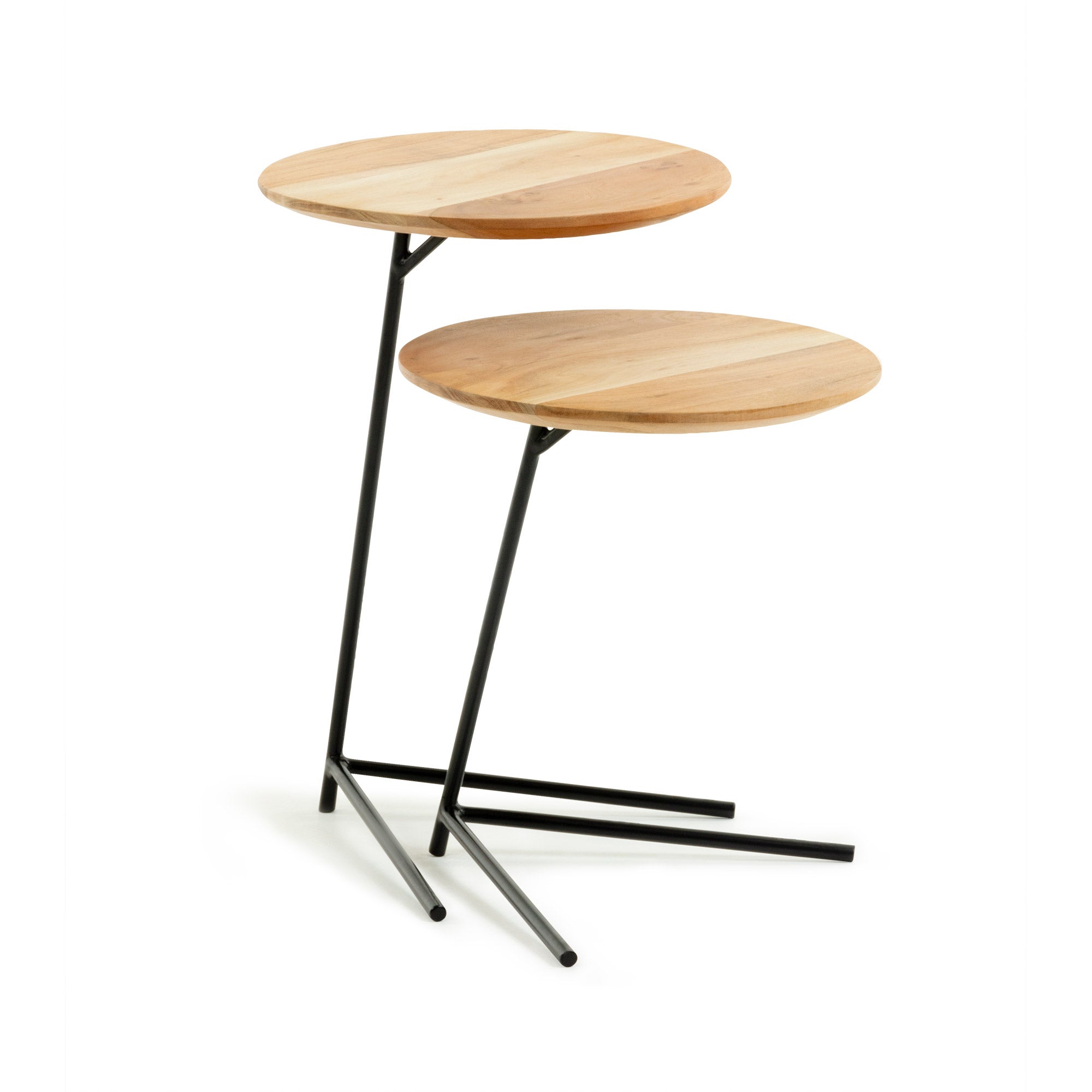 Asha set of 2 solid acacia wood and steel side table, Ø 40 cm / Ø 40 cm