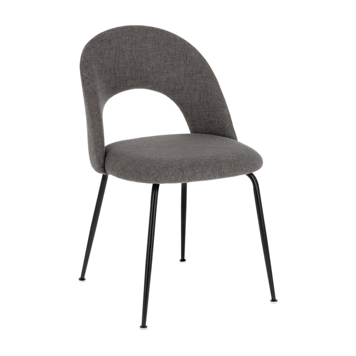 Mahalia dining chair in dark grey with steel legs, with a black painted finish.