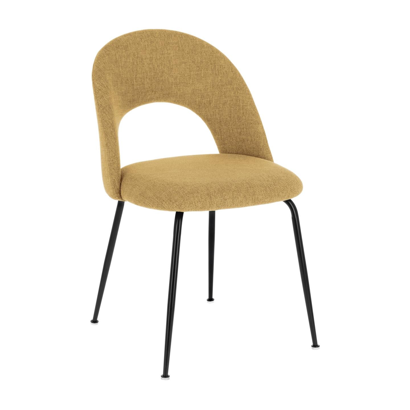 Mahalia dining chair in mustard with steel legs, with a black painted finish.