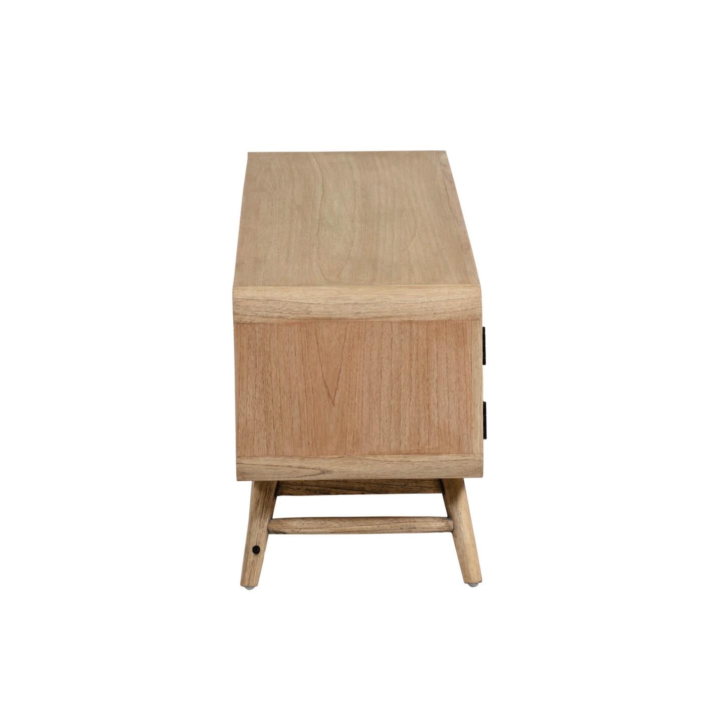 Nalu 2 door solid white cedarwood & rattan TV stand, 150 x 50 cm