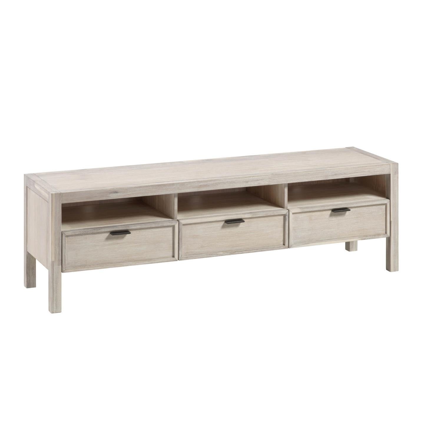 Alen solid acacia wood TV stand with 3 drawers, 165 x 50 cm