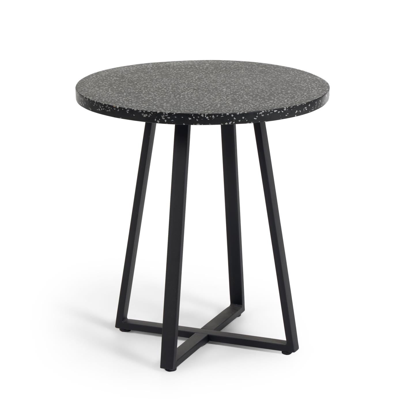 Tella round terrazzo table in black with steel legs, Ø 70 cm