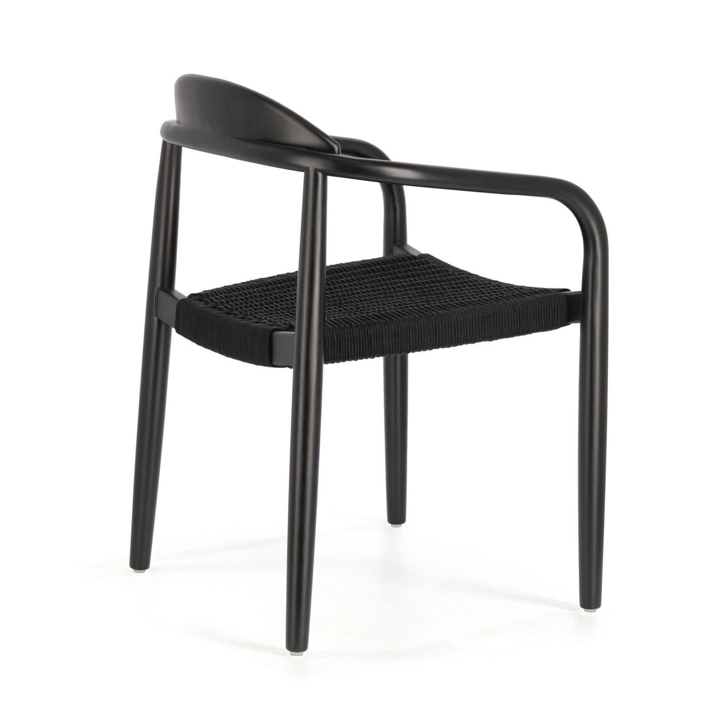 Nina stackable chair in solid acacia wood with black finish and black rope seat