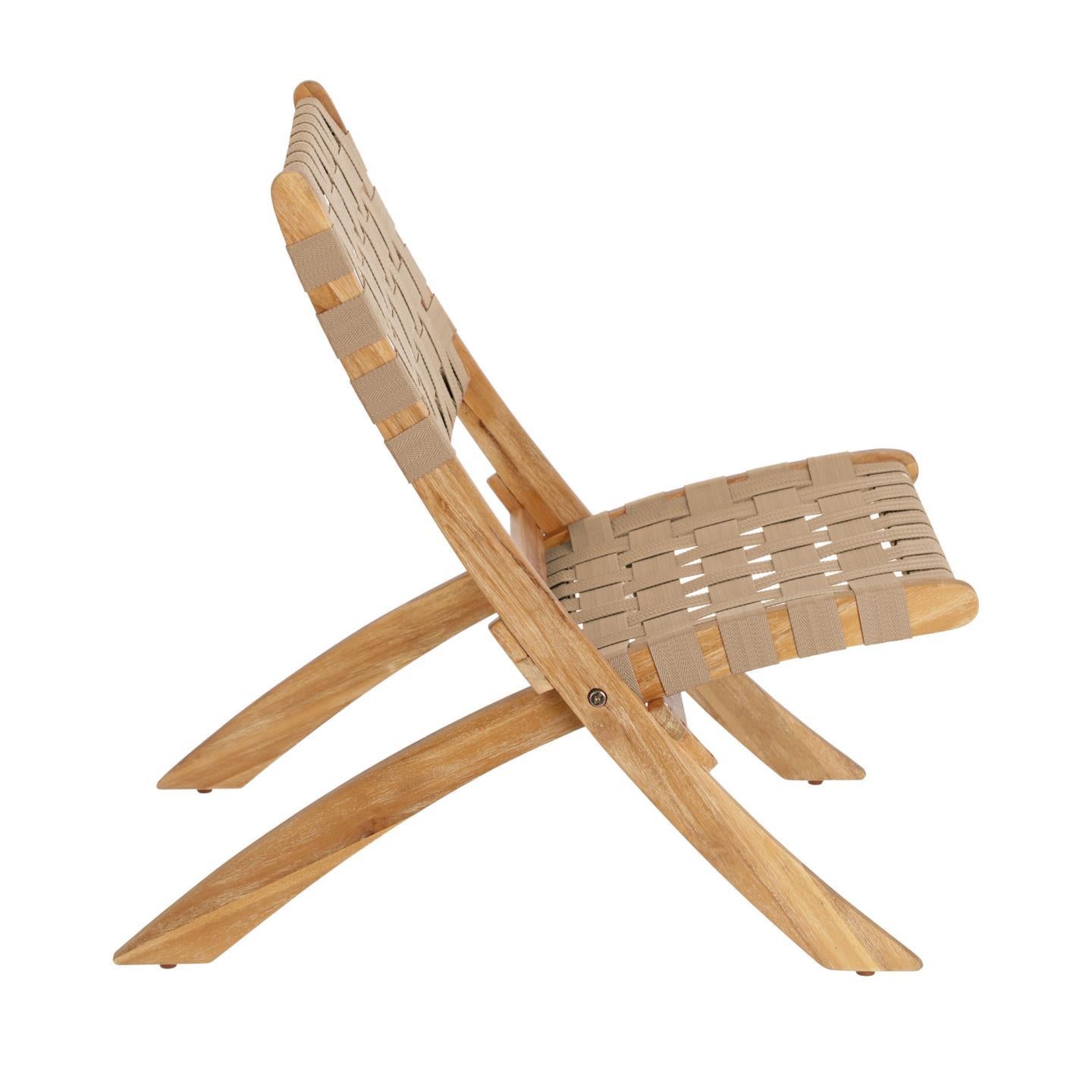 Chabeli acacia wood folding chair in acacia wood and beige cord FSC 100%