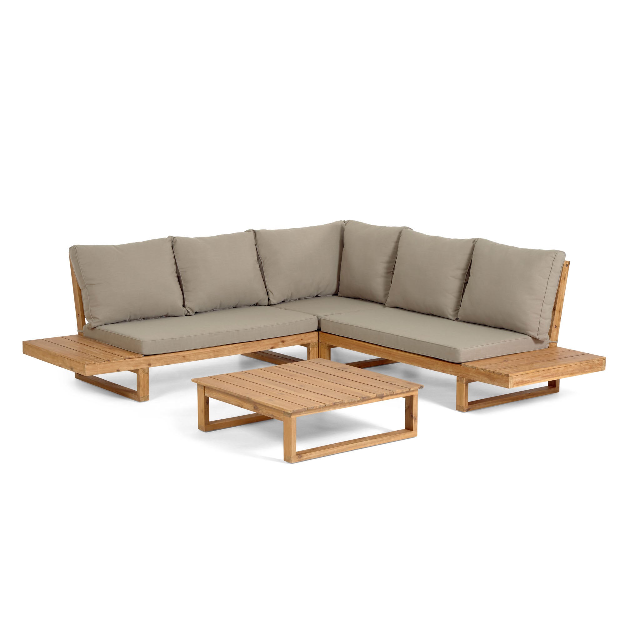 Flaviina 5 seater solid acacia wood corner sofa set with table