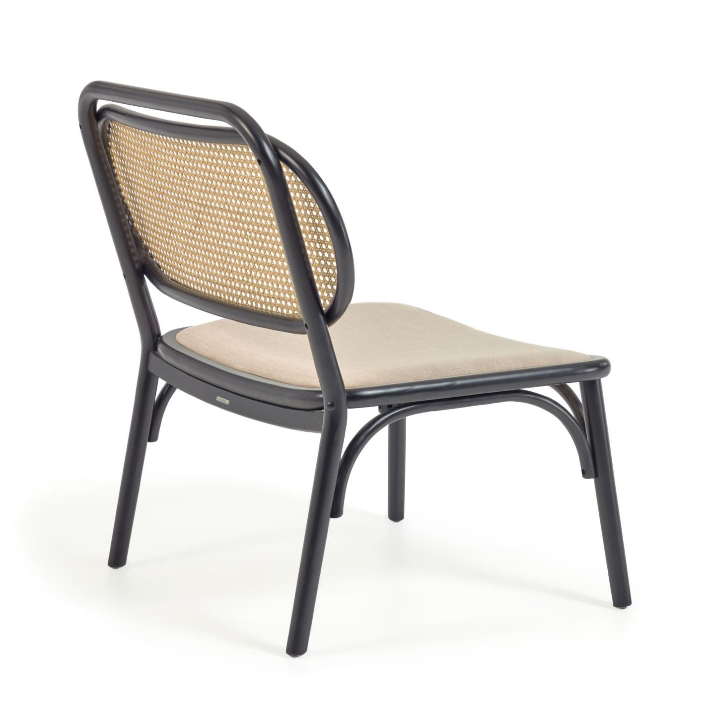 Doriane solid elm easy chair with black lacquer finish and upholstered seat