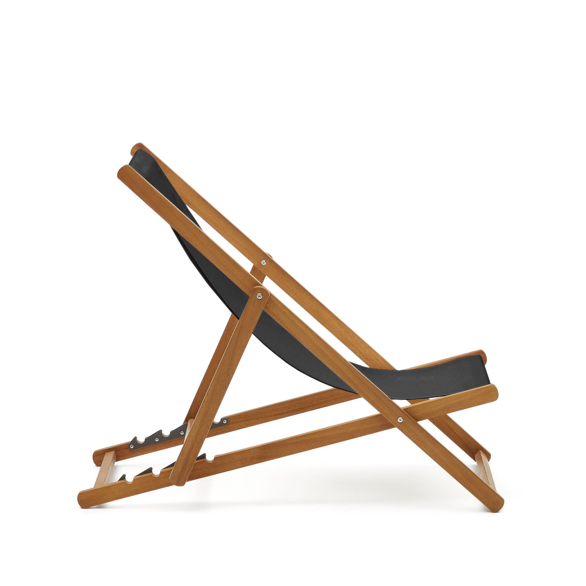 Adredna folding outdoor deck chair in black with solid acacia wood FSC 100%