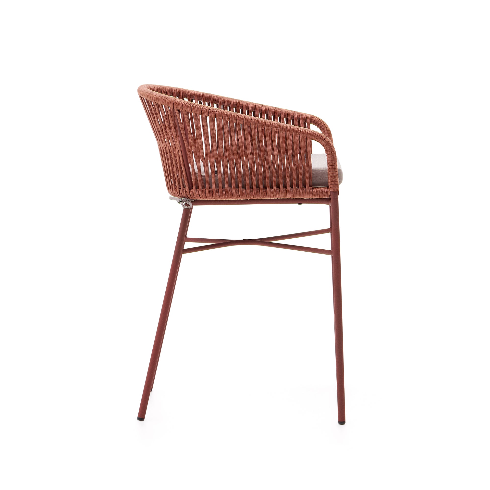 Yanet stackable stool made from terracotta cord and galvanised steel, height 65 cm