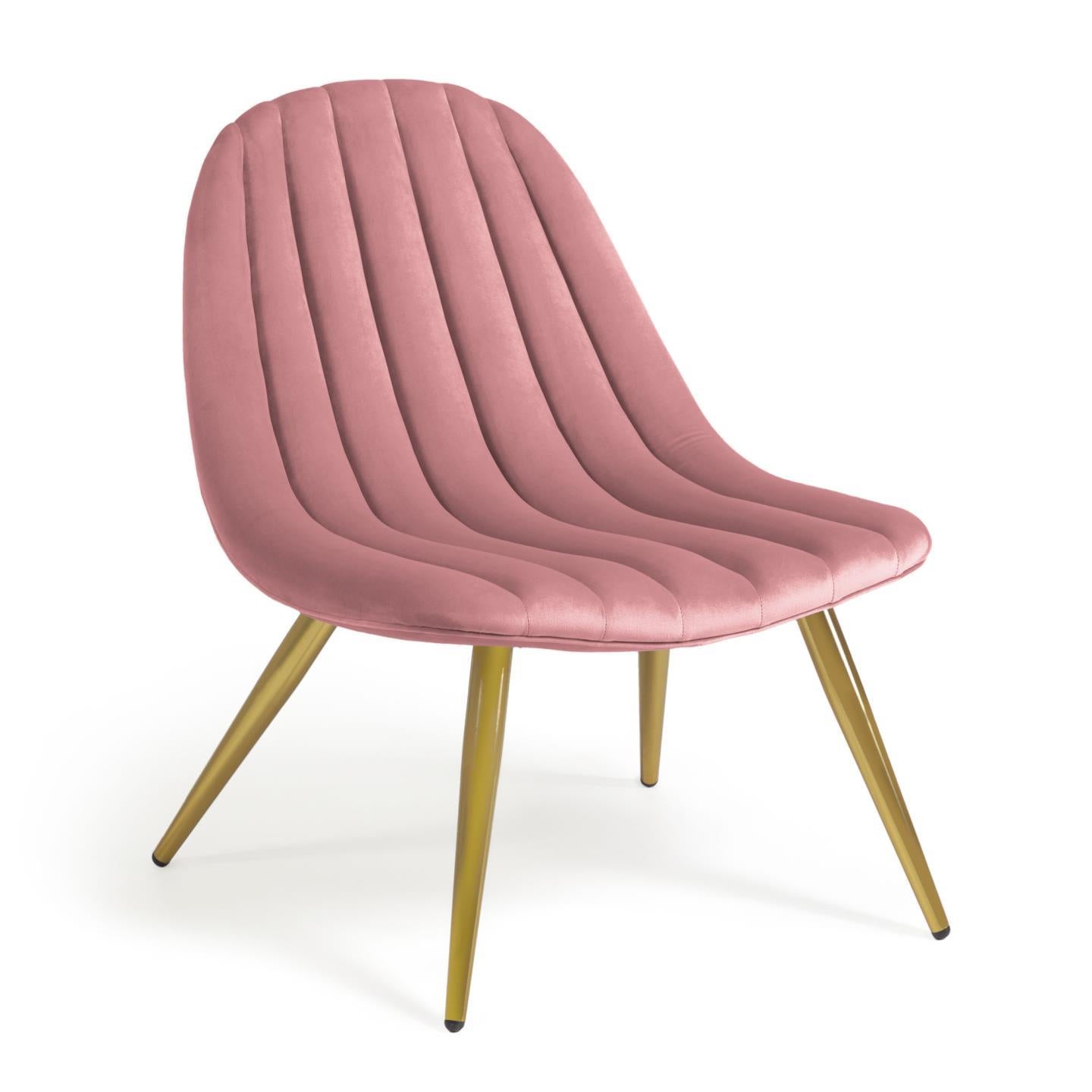 Marlene pink velvet chair with steel legs with gold finish