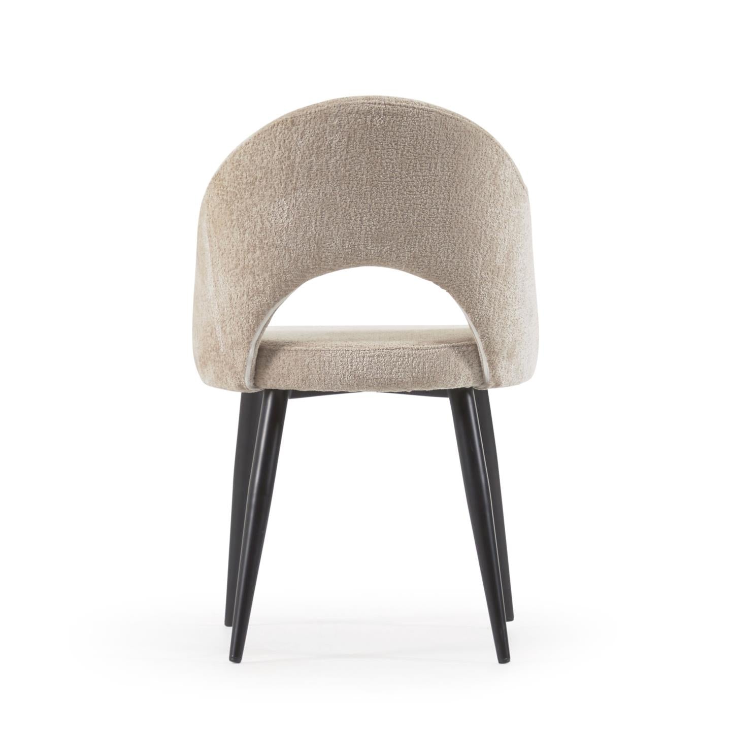 Beige chenille Mael chair with steel legs with black finish