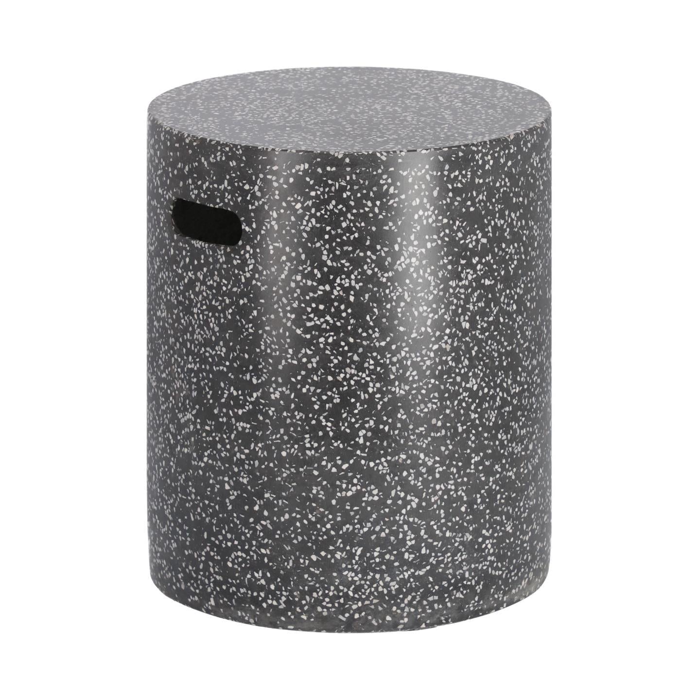 Jenell outdoor terrazzo footrest in black, Ø 35 cm