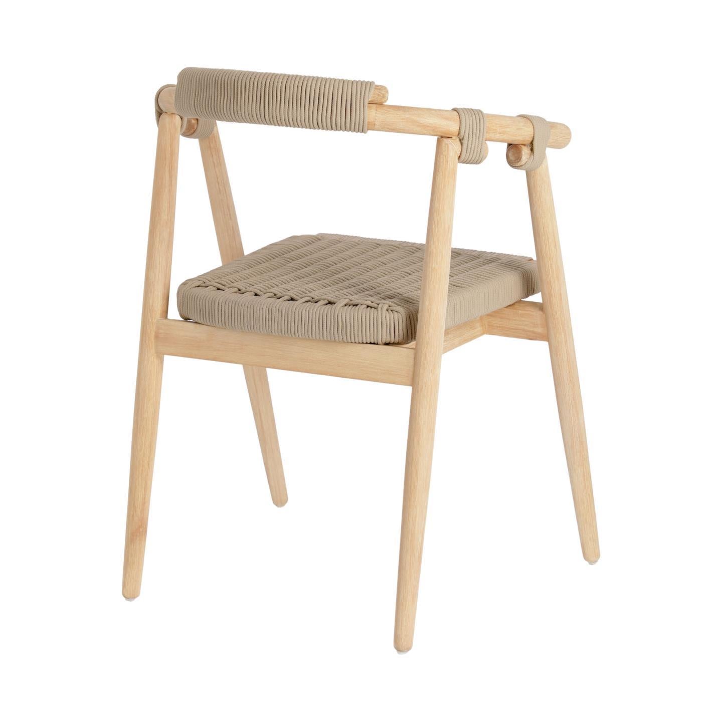 Majela stackable chair in solid 100% FSC eucalyptus with oak-effect finish and beige rope
