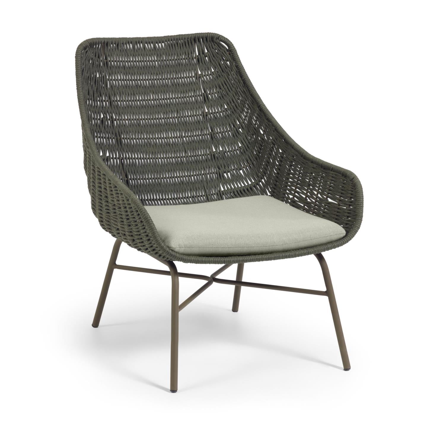 Abeli green cord armchair with galvanised steel legs.