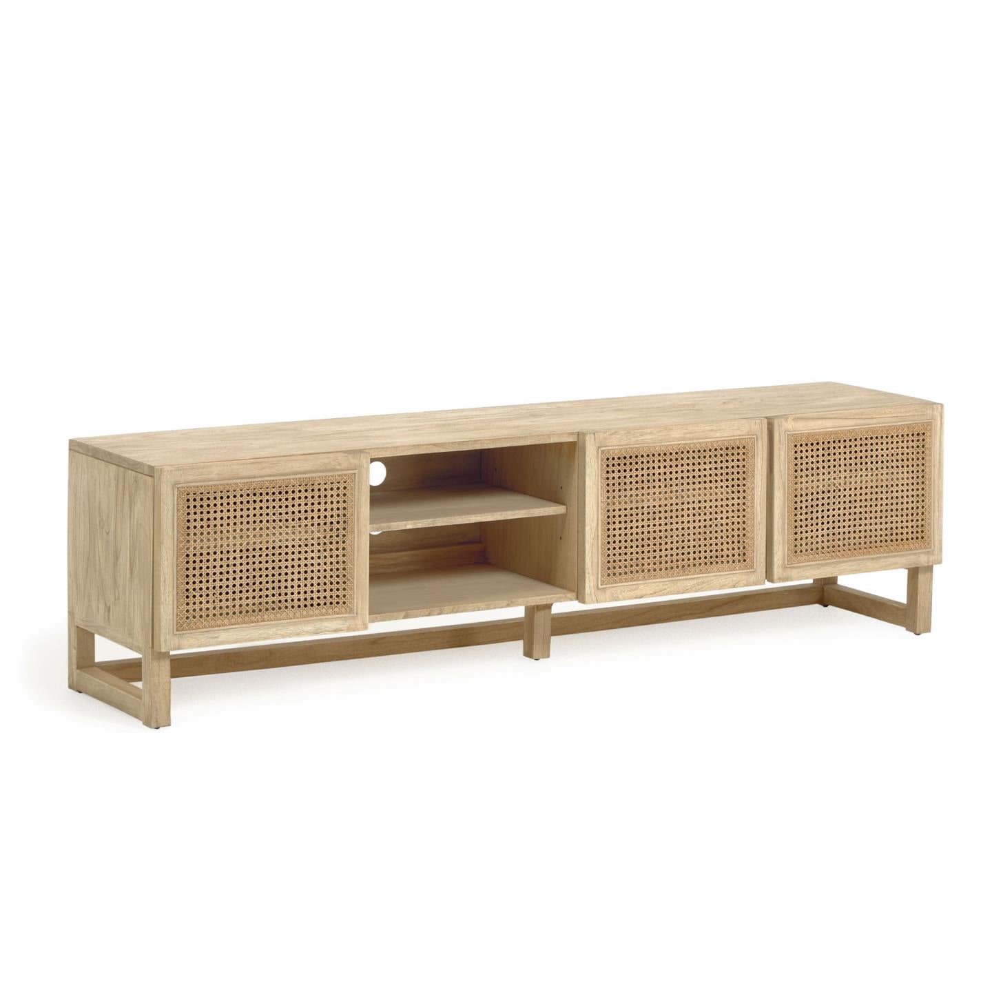 Rexit 3 door solid and veneer white cedarwood with rattan, 180 x 50 cm