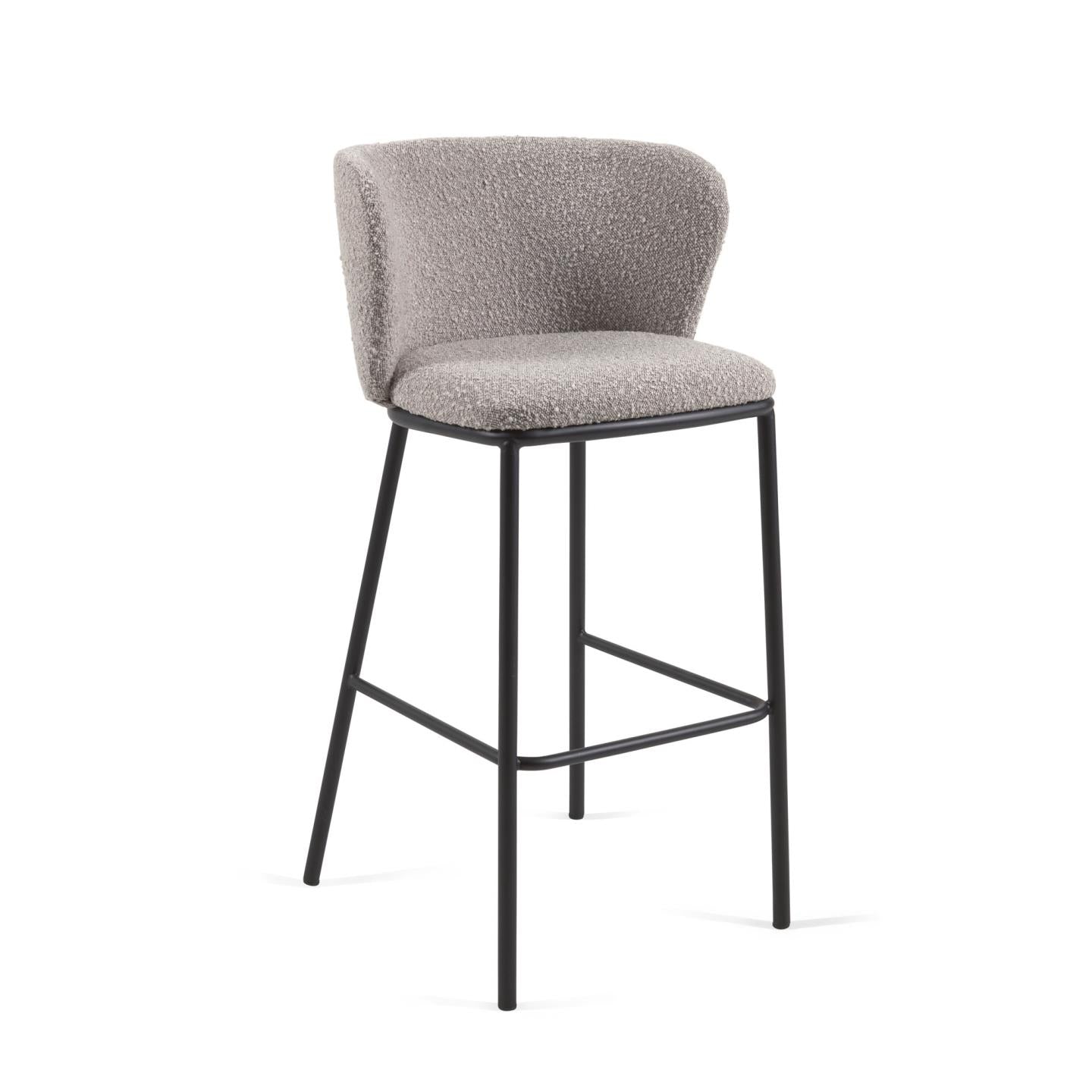 Ciselia stool with light grey shearling and black metal, height 75 cm