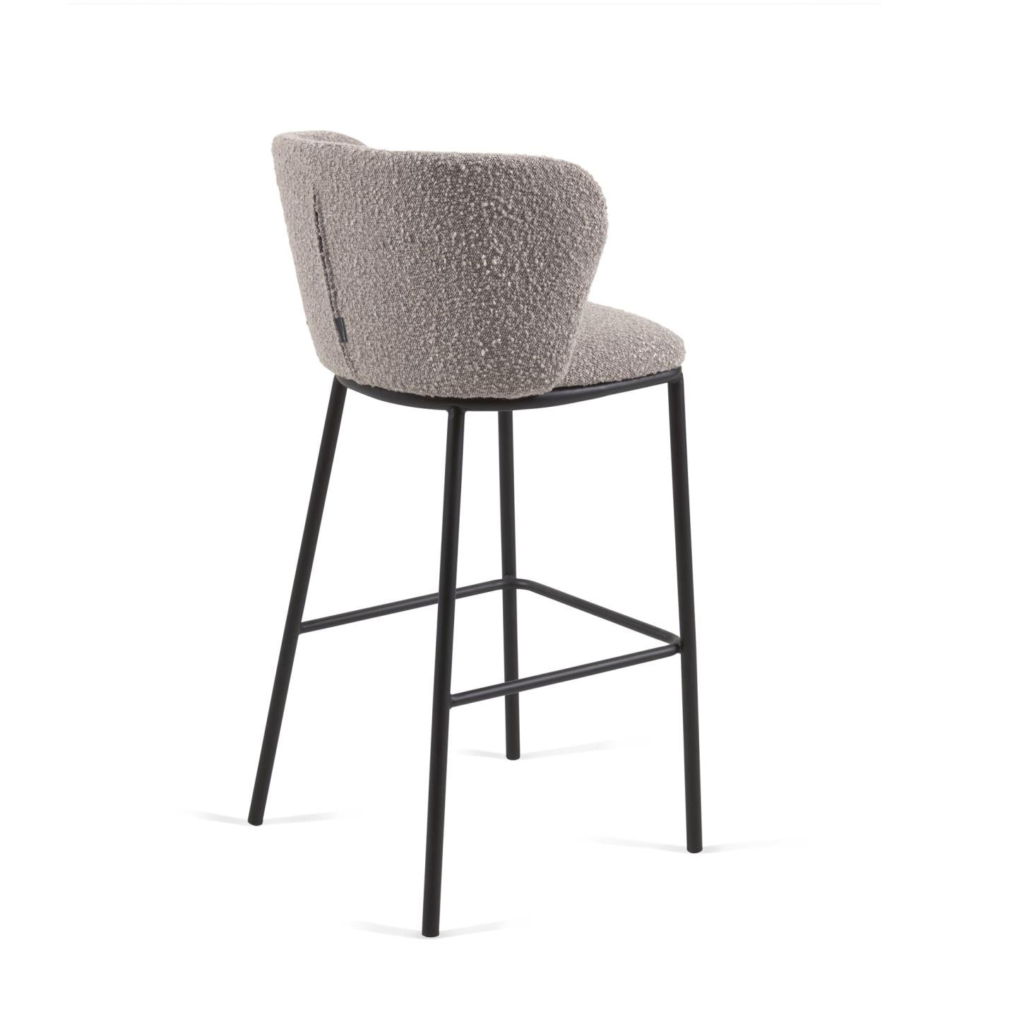 Ciselia stool with light grey shearling and black metal, height 75 cm