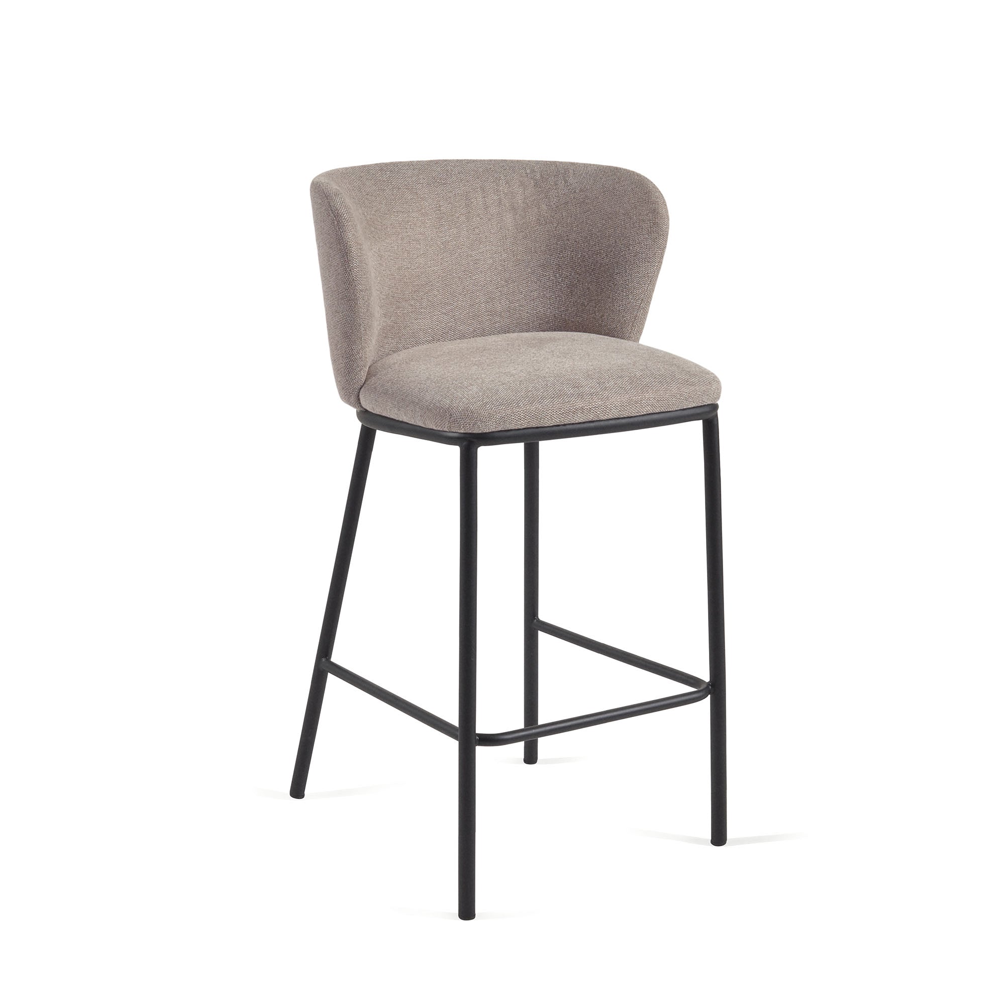 Ciselia stool in brown chenille with steel legs in black finish, 65 cm height