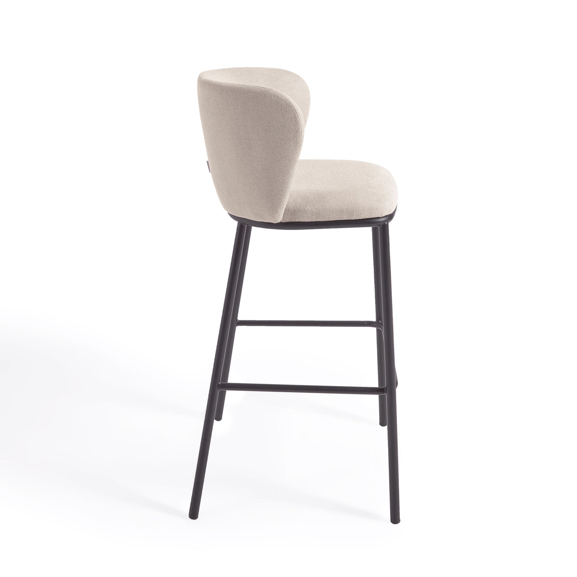 Ciselia stool in beige chenille and black steel, height 75 cm