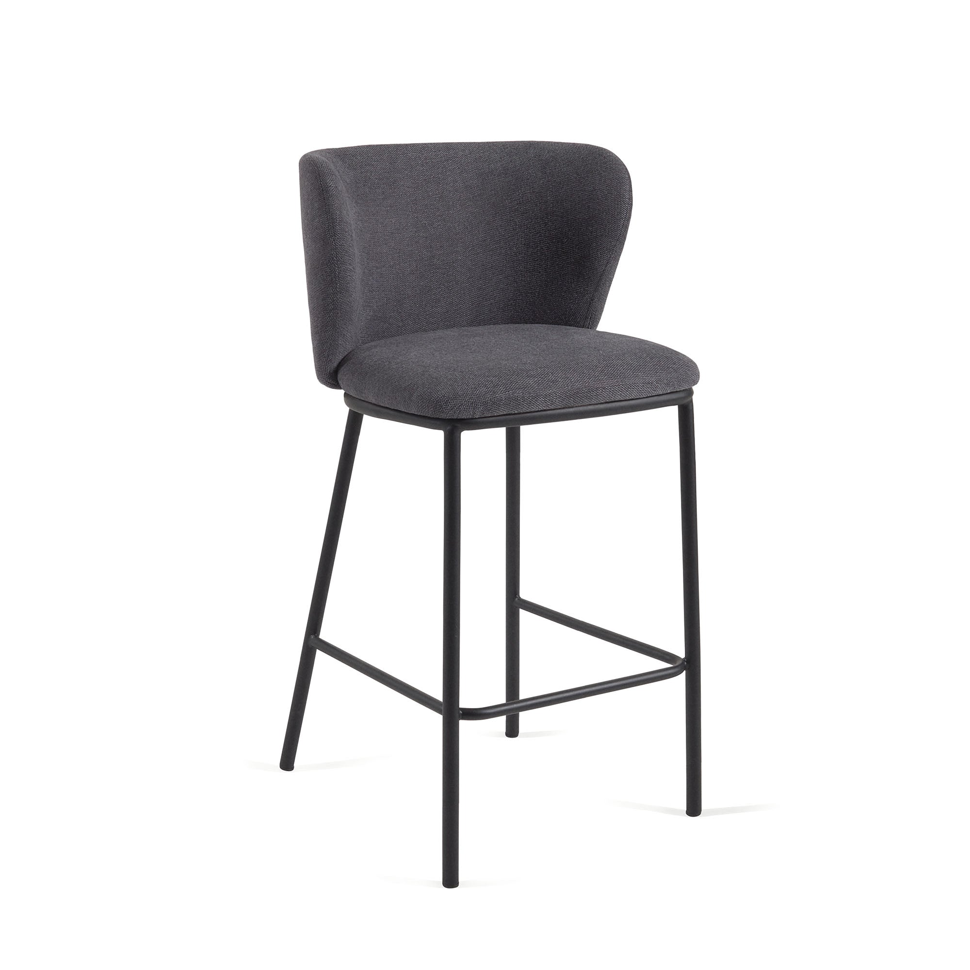 Ciselia stool in dark grey chenille with steel legs in black finish, 65 cm height