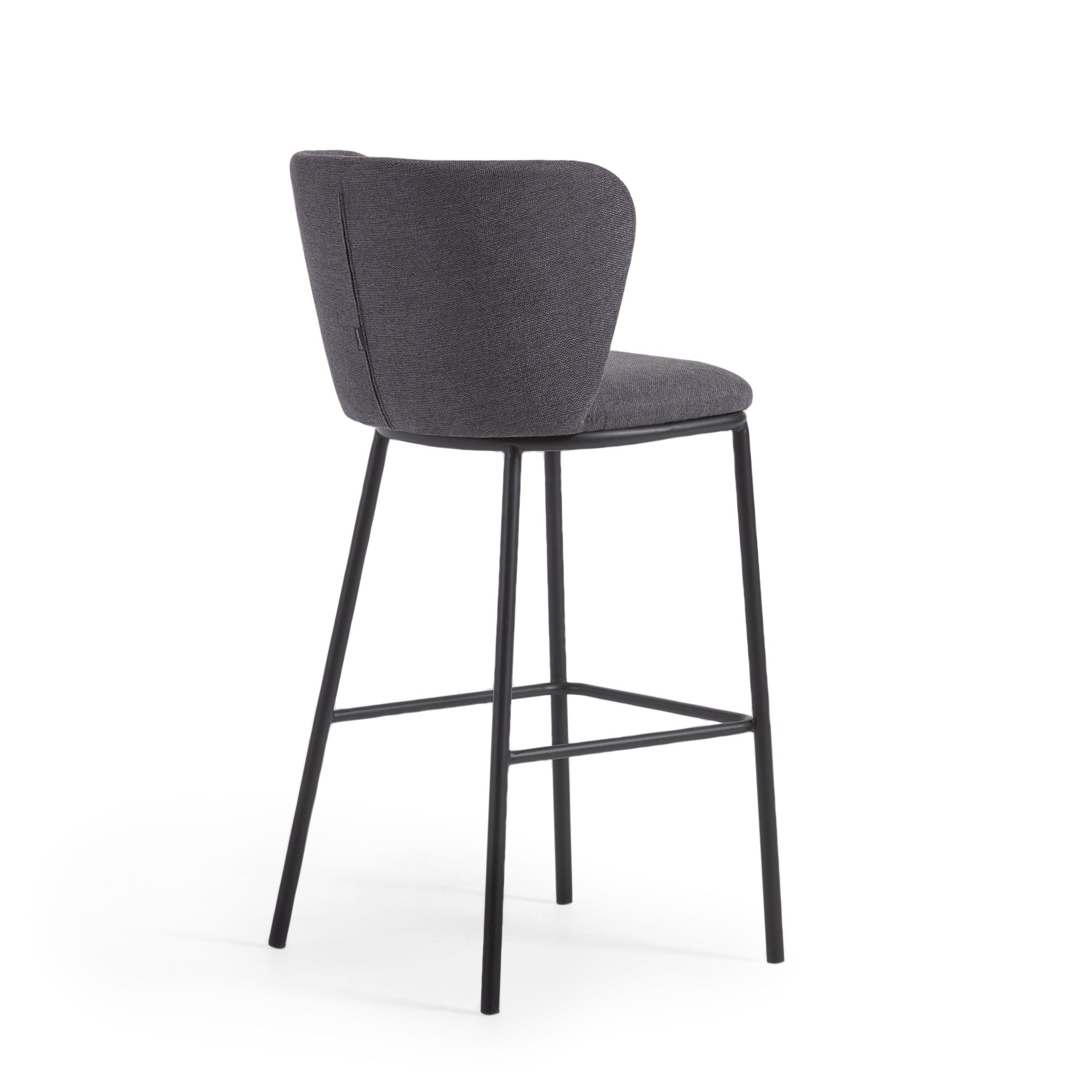 Ciselia stool in dark grey chenille and black steel, 75 cm