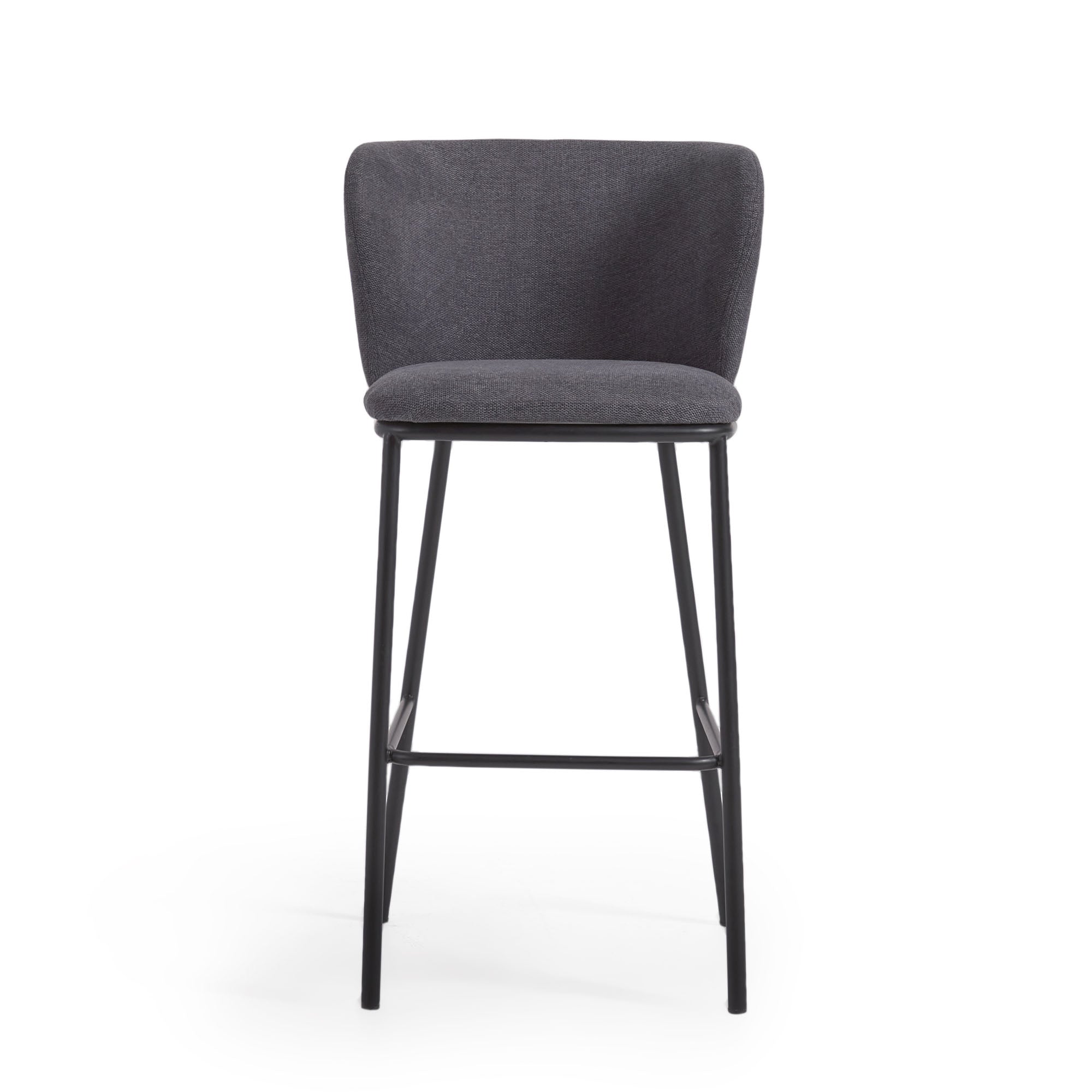 Ciselia stool in dark grey chenille and black steel, 75 cm