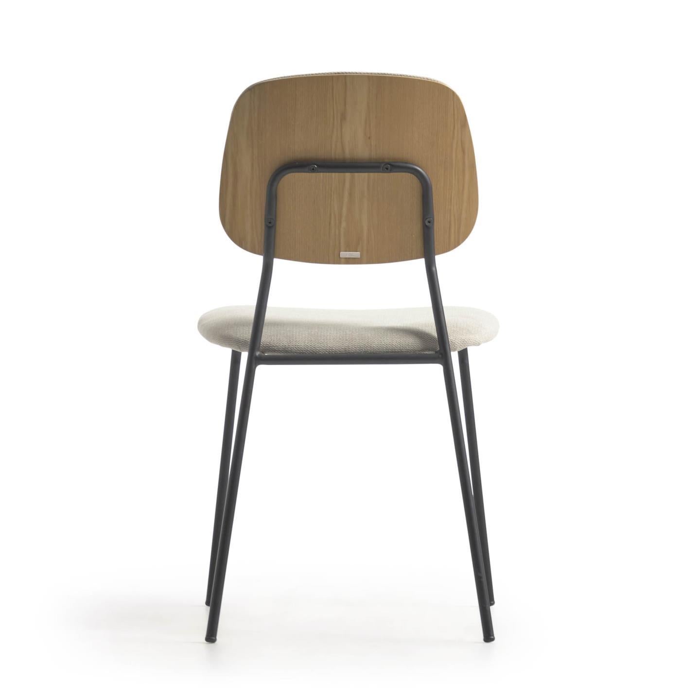 Benilda stackable beige chair with oak veneer and steel with black finish