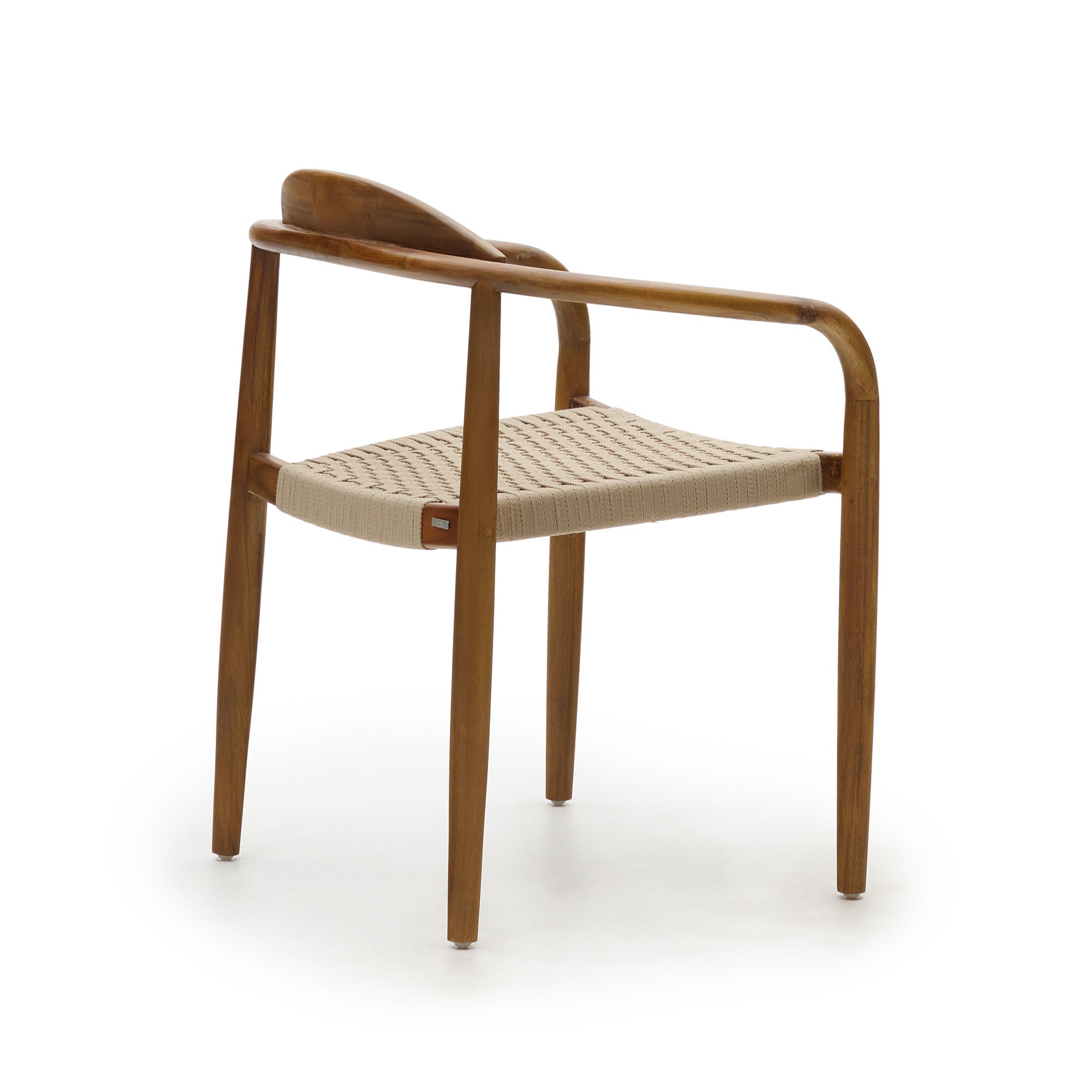 Nina stackable chair in solid acacia wood with walnut finish and beige rope seat