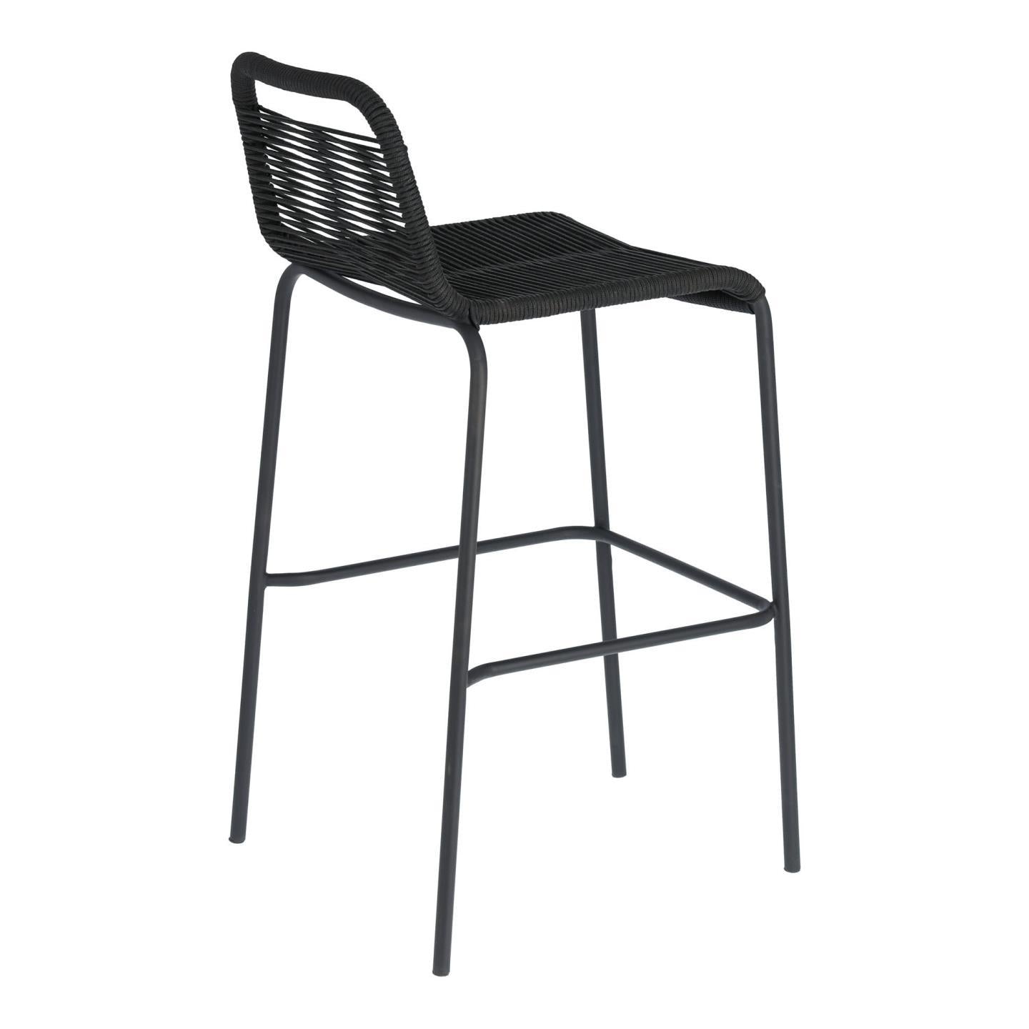 Lambton stackable stool in black rope and black finish steel, 74 cm