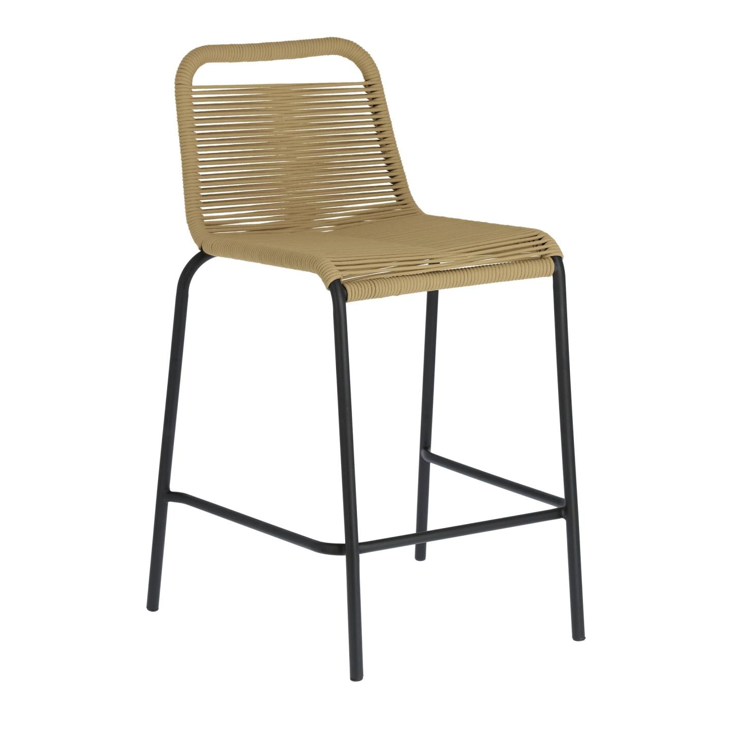 Lambton stackable stool in brown rope and black finish steel, 62 cm
