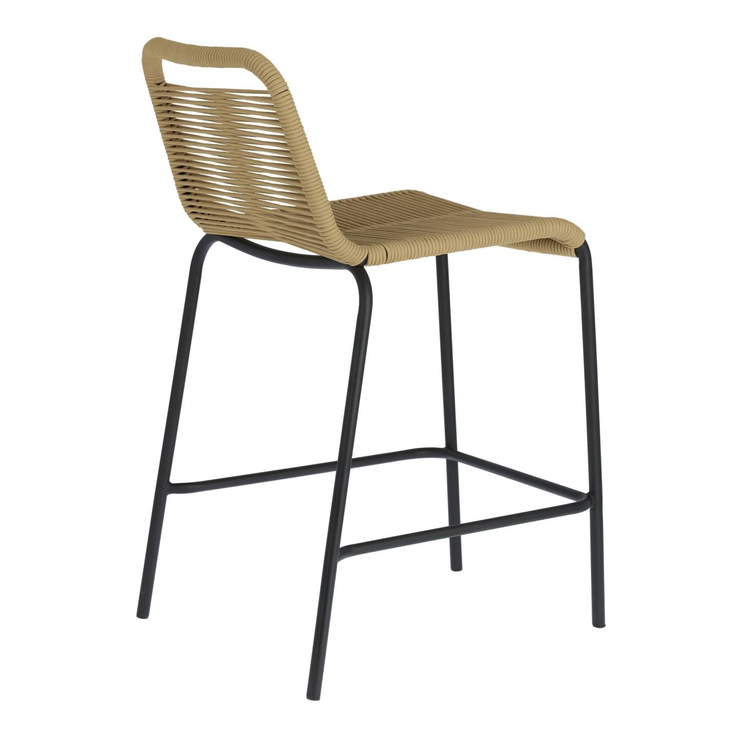 Lambton stackable stool in brown rope and black finish steel, 62 cm