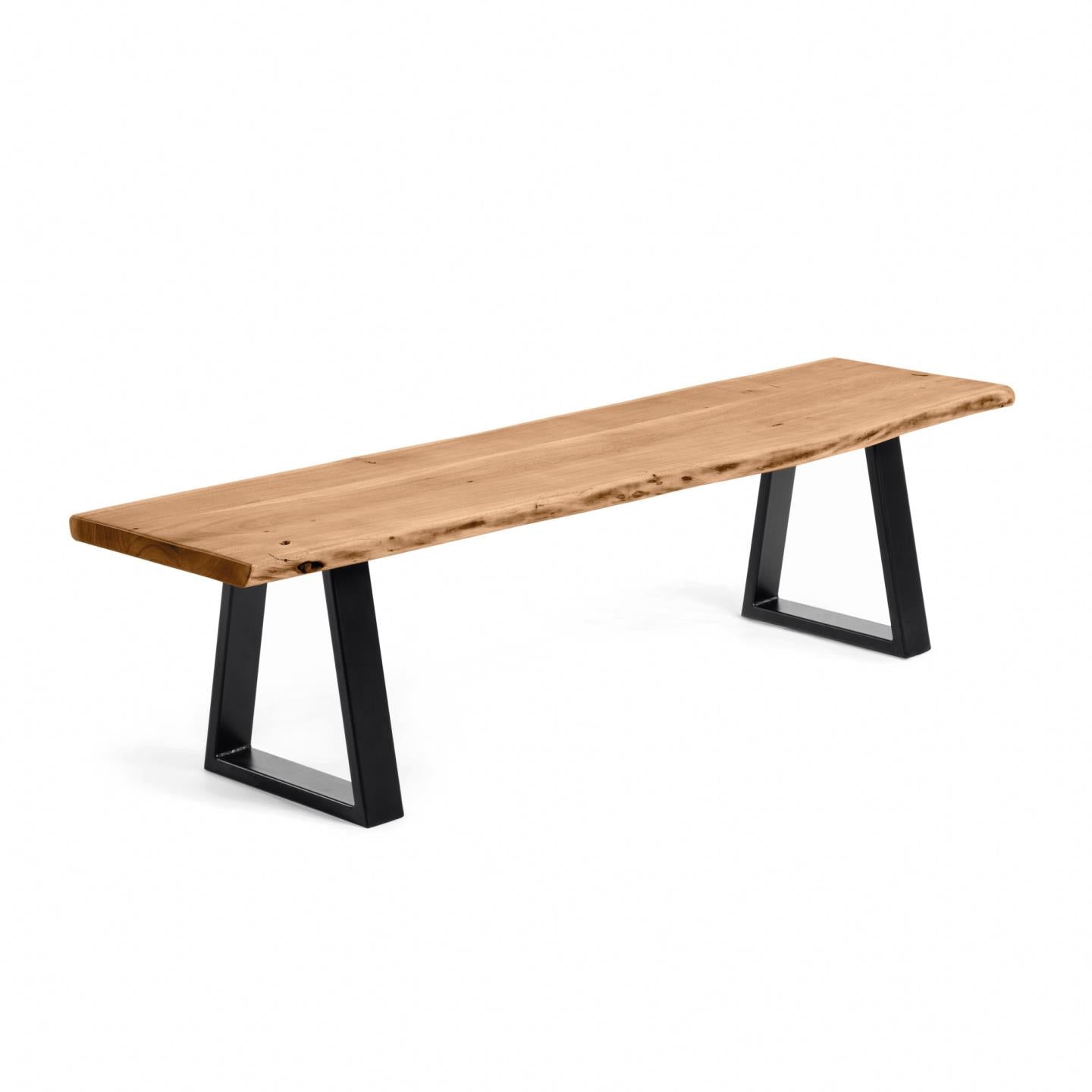 Alaia bench in solid acacia wood with black steel legs, 160 cm