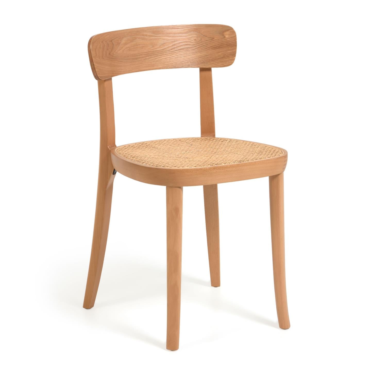 Romane chair in solid beech with natural finish, ash veneer and rattan
