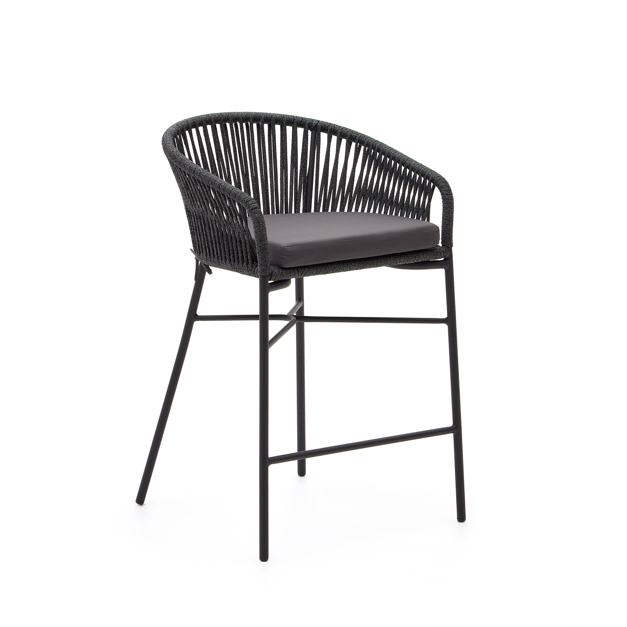 Yanet rope stool in black 65 cm in height