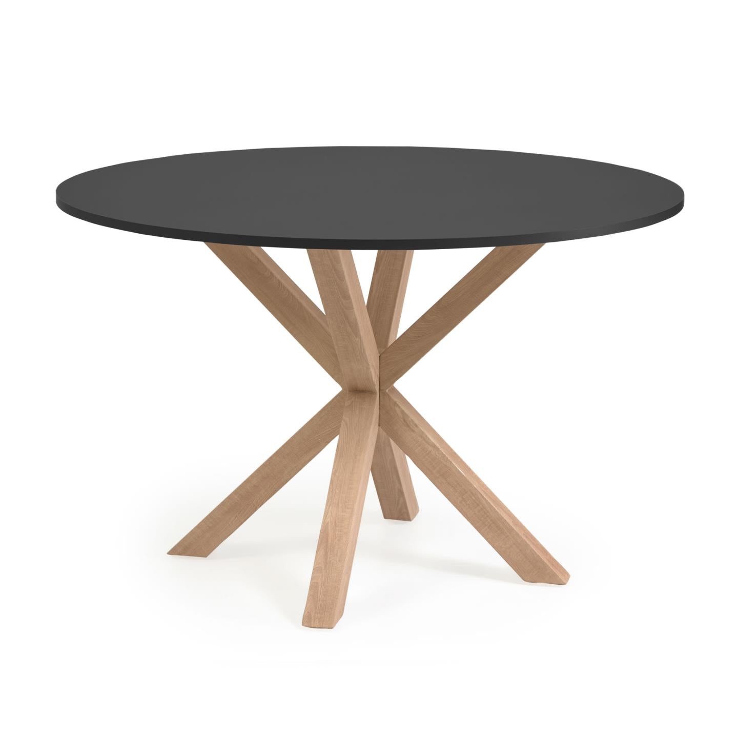 Argo kerek Ø 119 cm-es fekete lakkozott DM asztal, fa hatású acél lábakkal