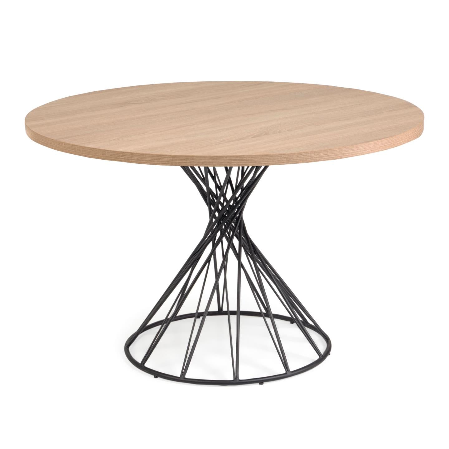 Niut round Ø 120 cm melamine table with natural finish and steel legs with black finish