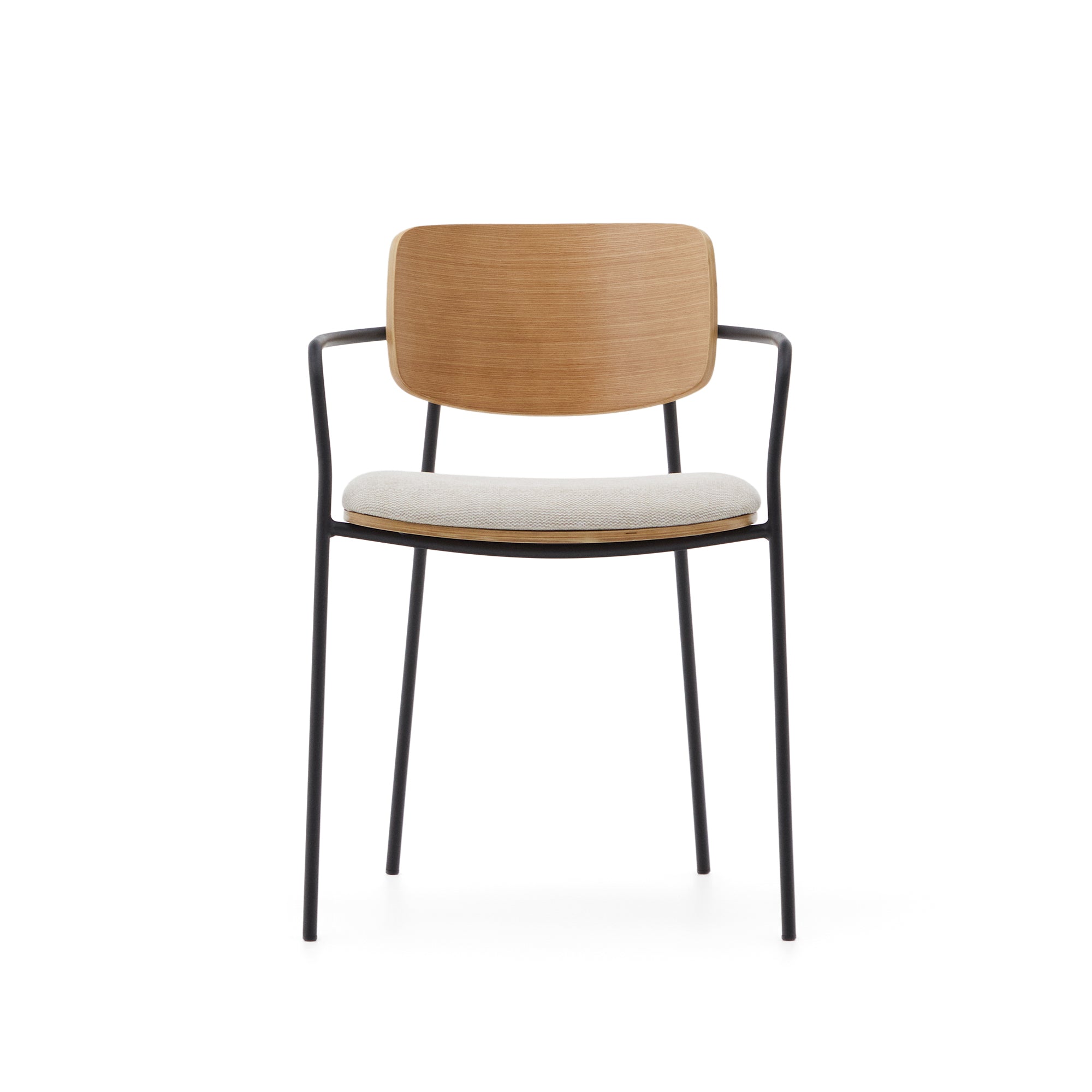 Maureen stackable chair with oak veneer in natural finish and metal in black finish