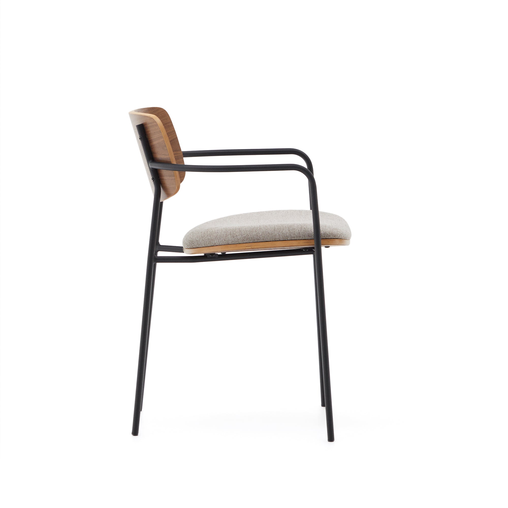 Maureen stackable chair with walnut veneer in natural finish and metal in black finish