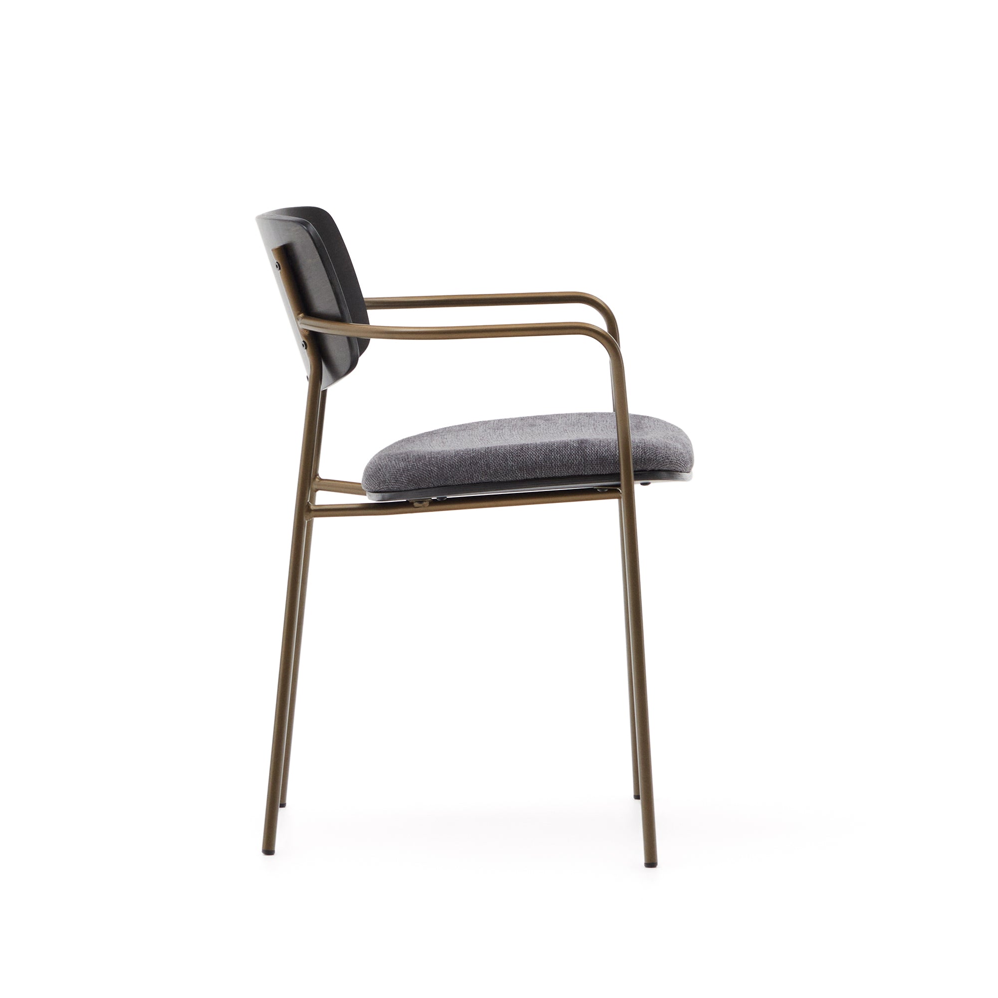 Maureen stackable chair with ash veneer in dark finish and metal in brass finish