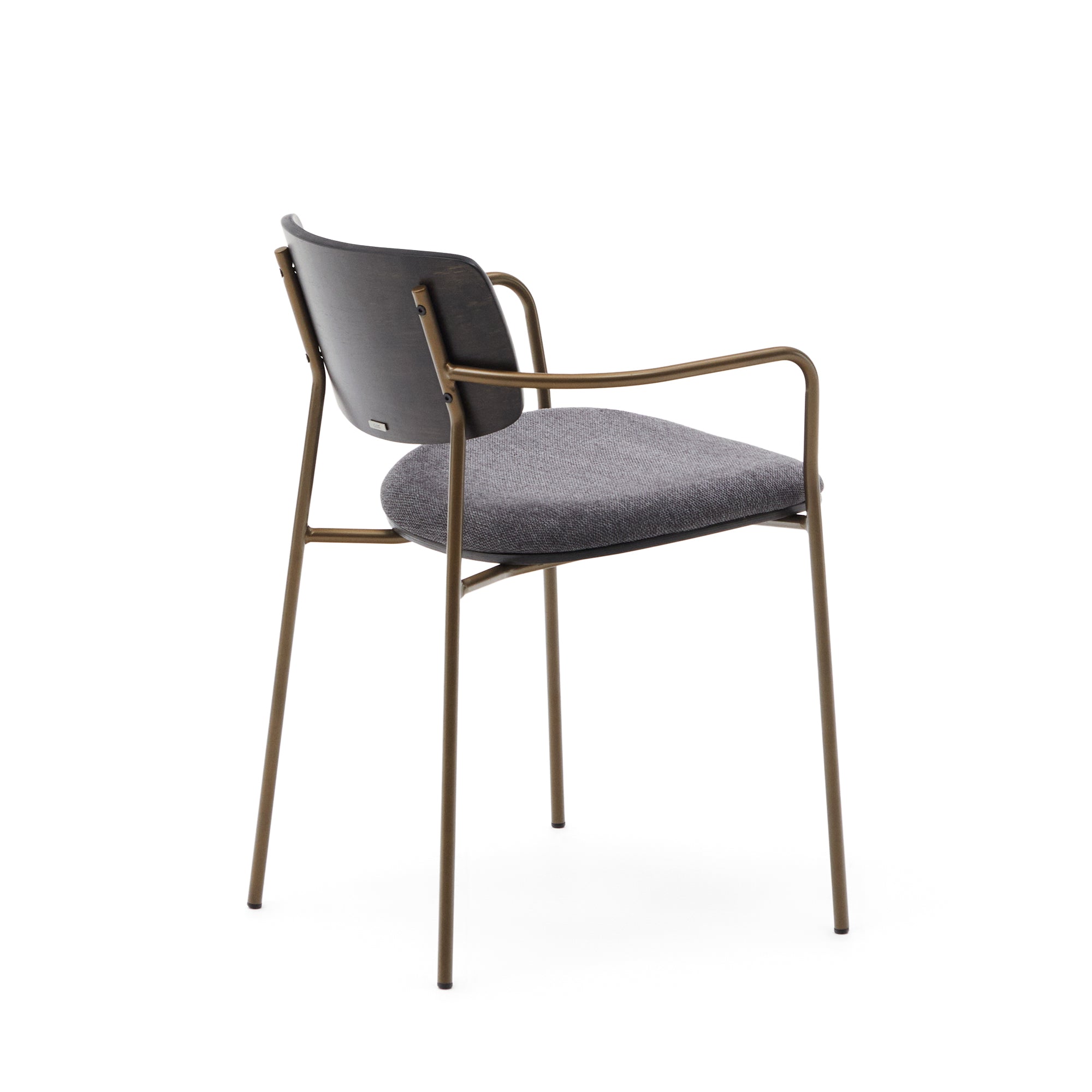 Maureen stackable chair with ash veneer in dark finish and metal in brass finish
