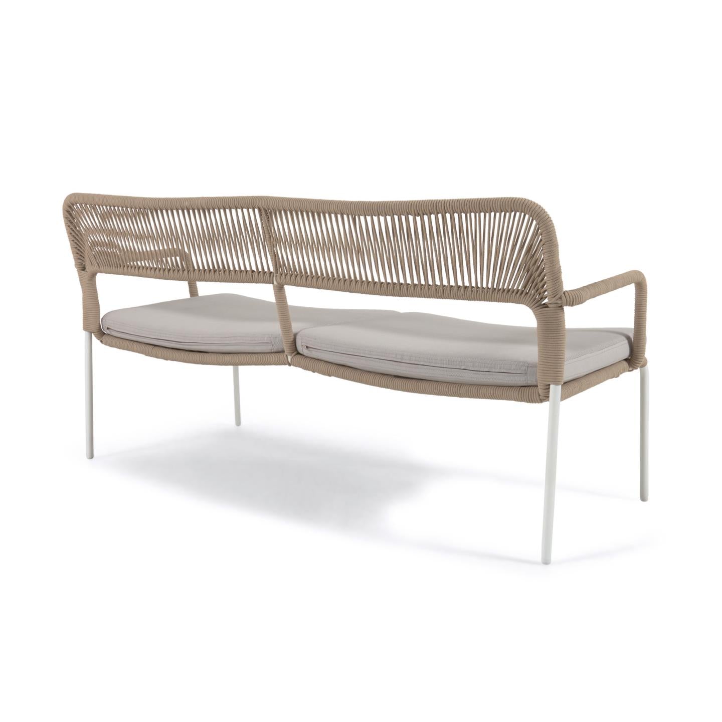 Cailin kétszemélyes kanapé bézs színű zsinórból, horganyzott acél lábakkal, fehér színben, 150 cm