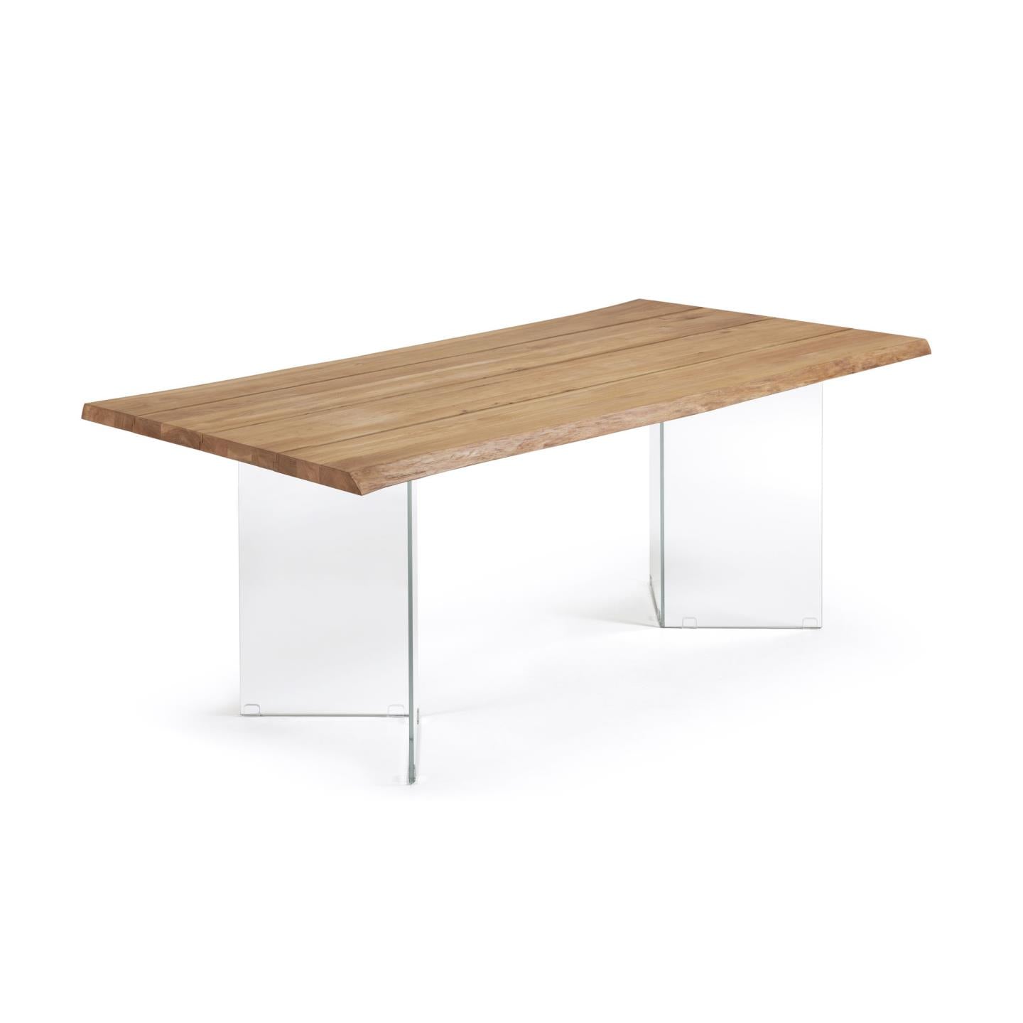 Lotty table in oak veneer with natural finish and glass legs 180 x 100 cm