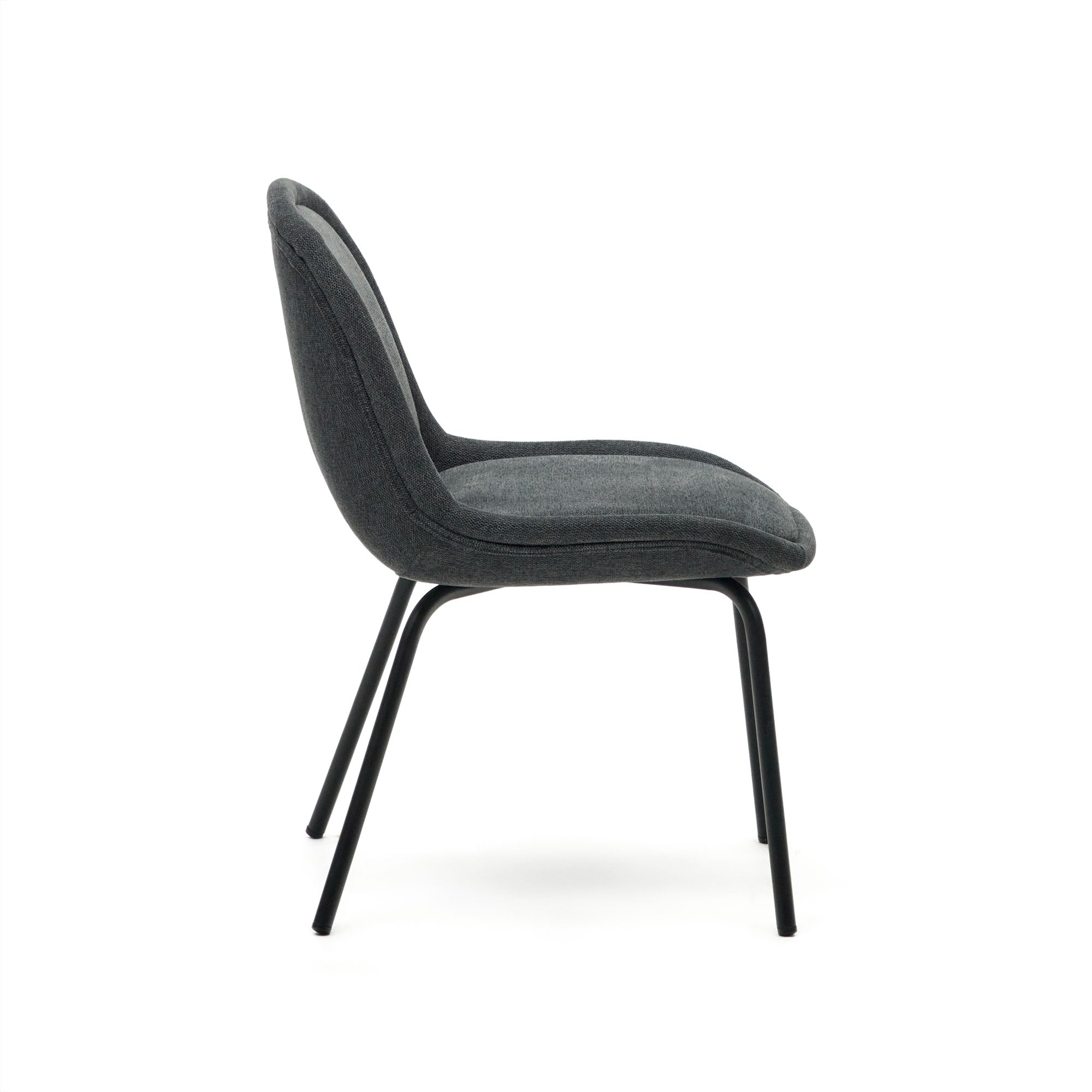 Aimin chair in grey chenille and steel legs with a matte black painted finish