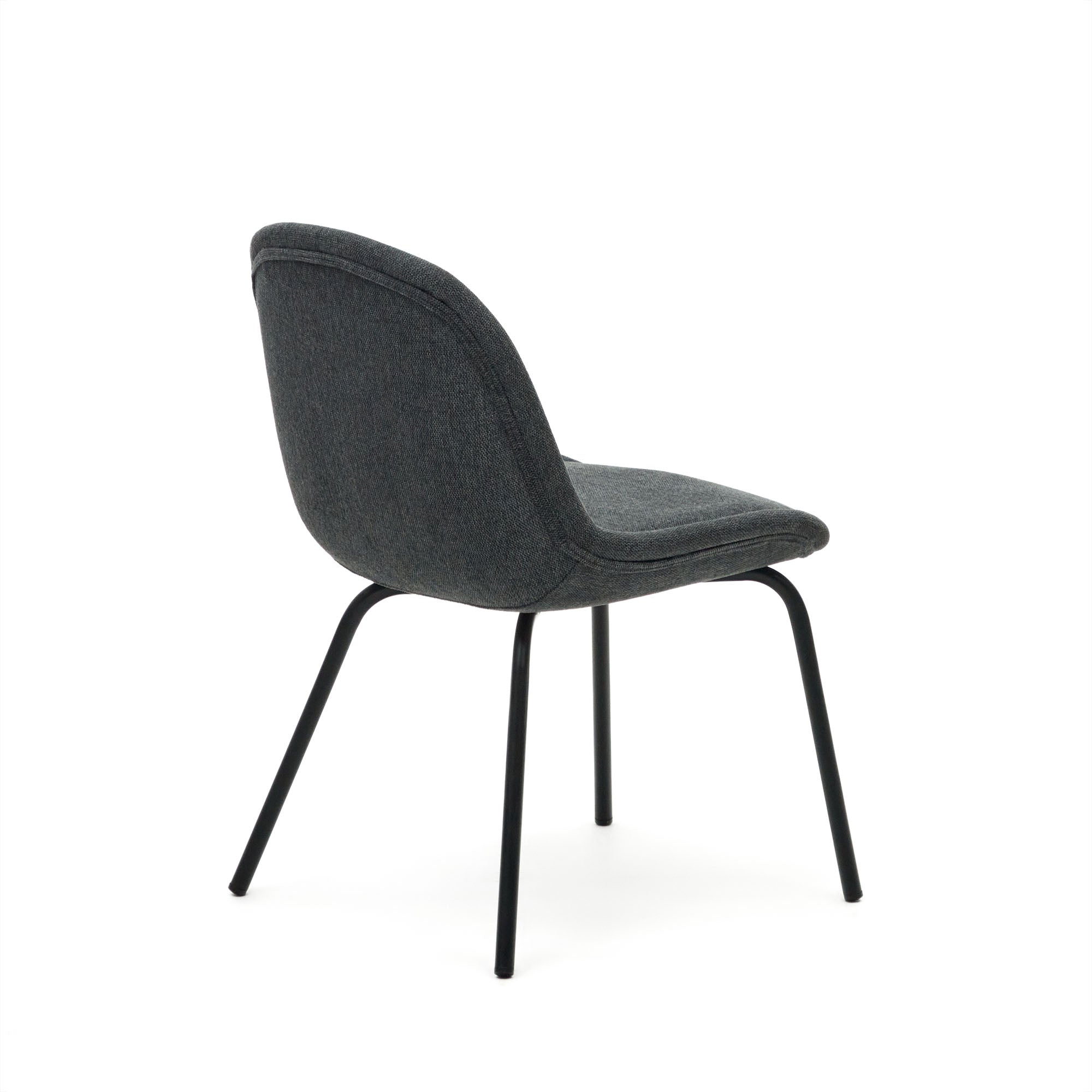 Aimin chair in grey chenille and steel legs with a matte black painted finish